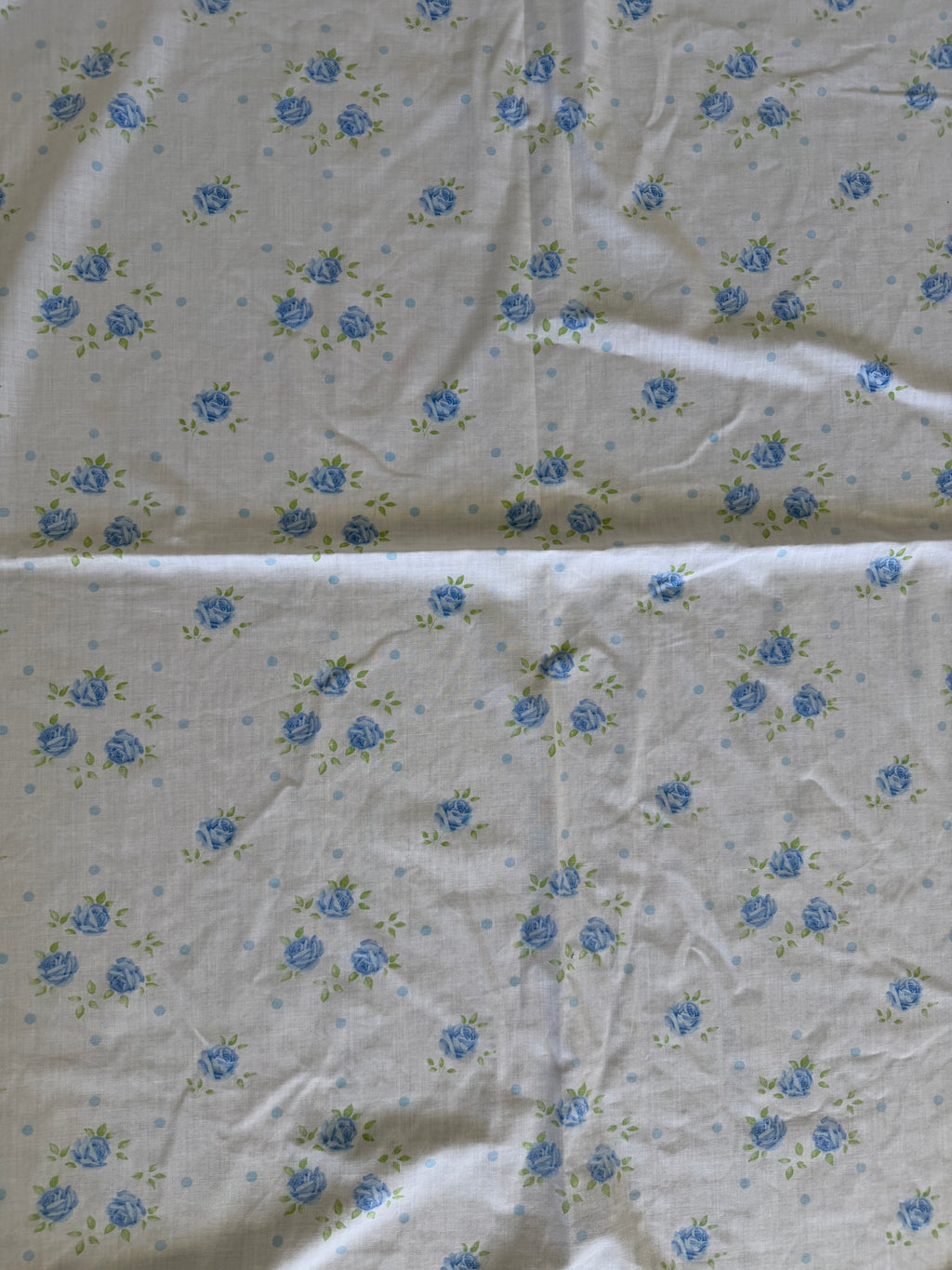 Queen size flat sheet blue polkadot, and flowers