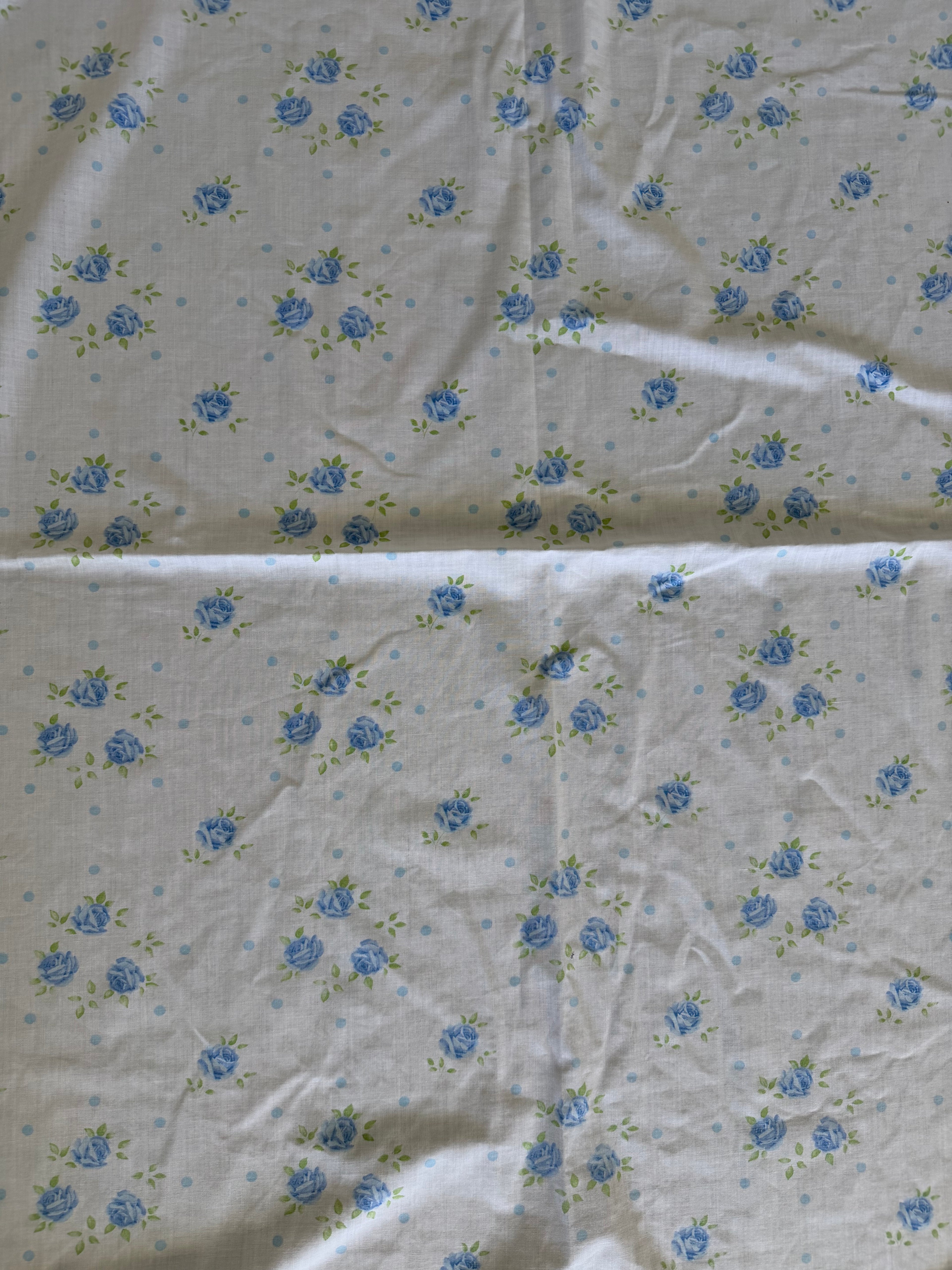 Queen size flat sheet blue polkadot, and flowers