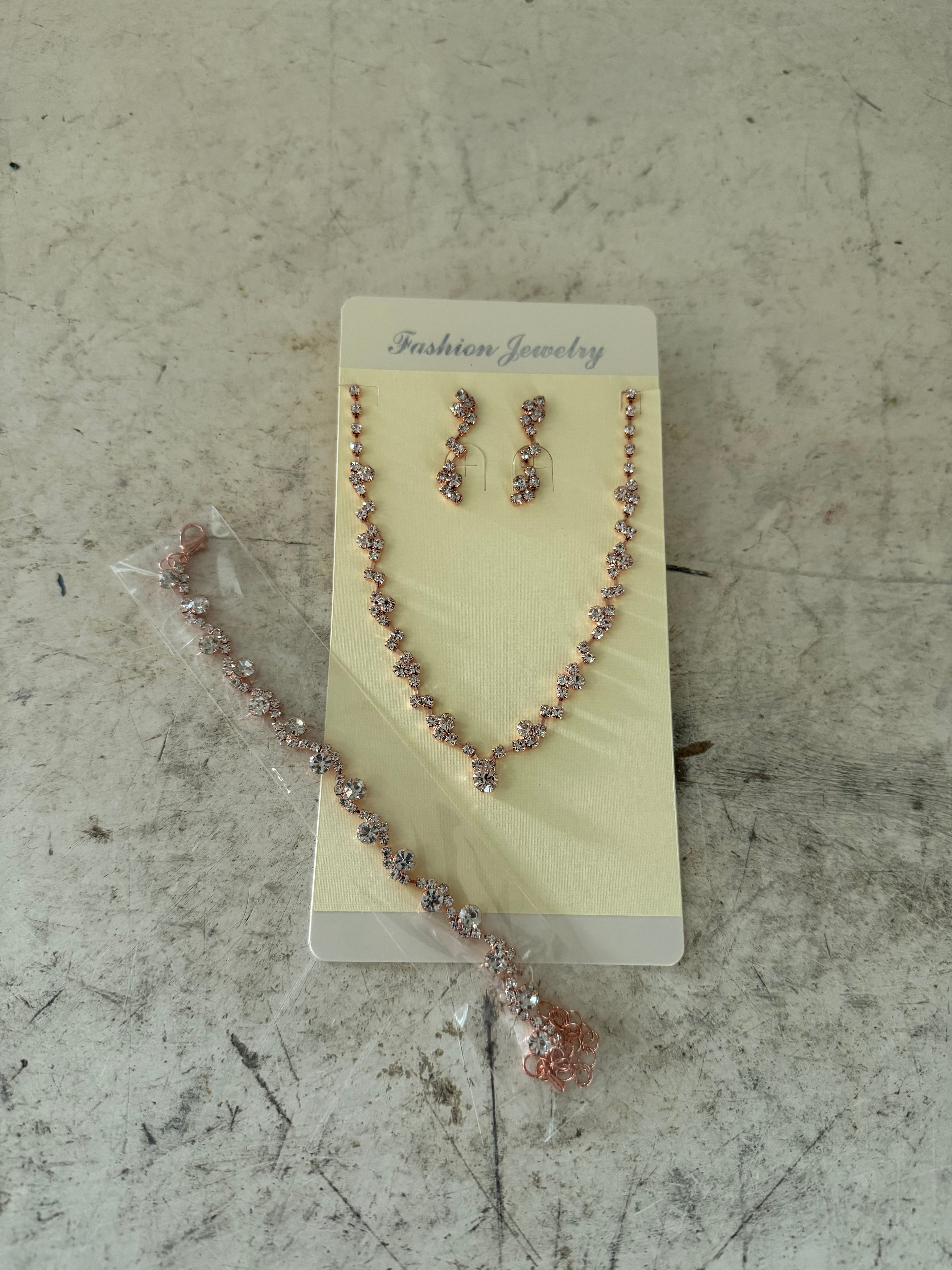 Rhinestone Necklace Earring, Necklace and Bracelet Set