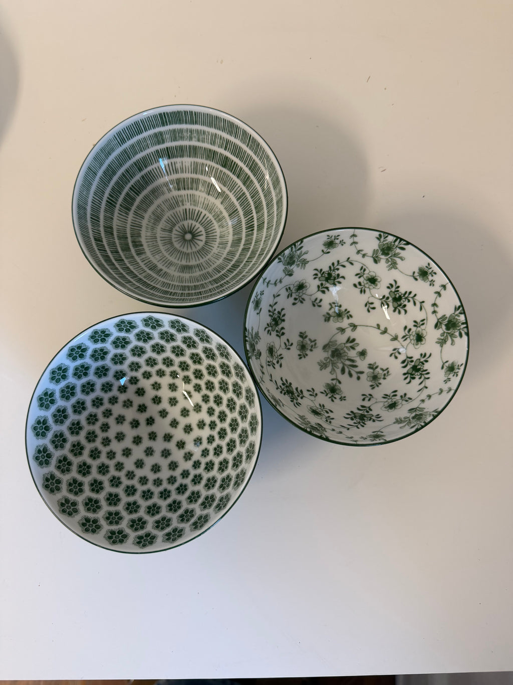 Set of green and white bowls and plates ikea