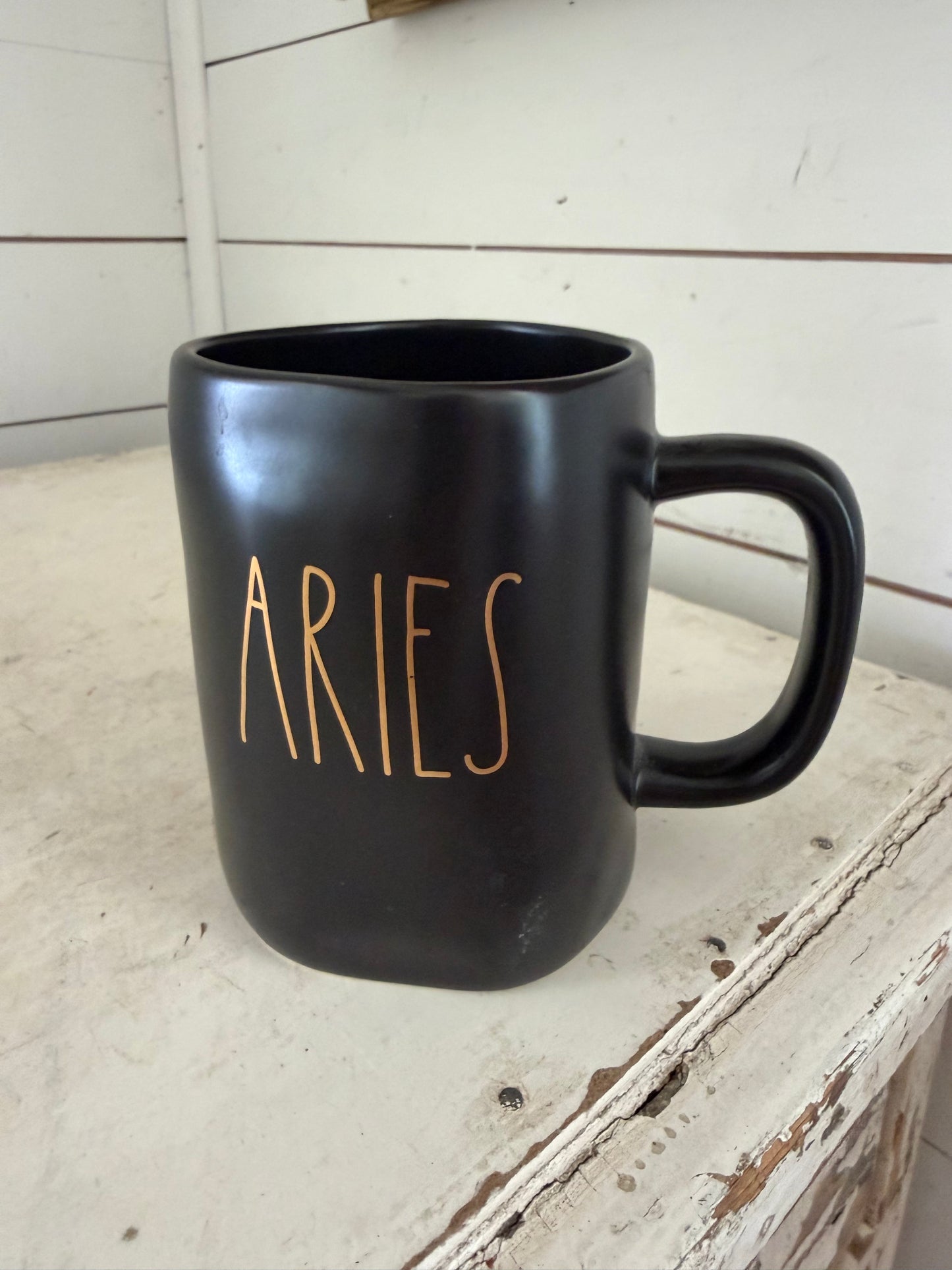 Rae Dunn Matte Black Gold 'ARIES' Ram Zodiac Oversized Coffee Tea Mug Cup