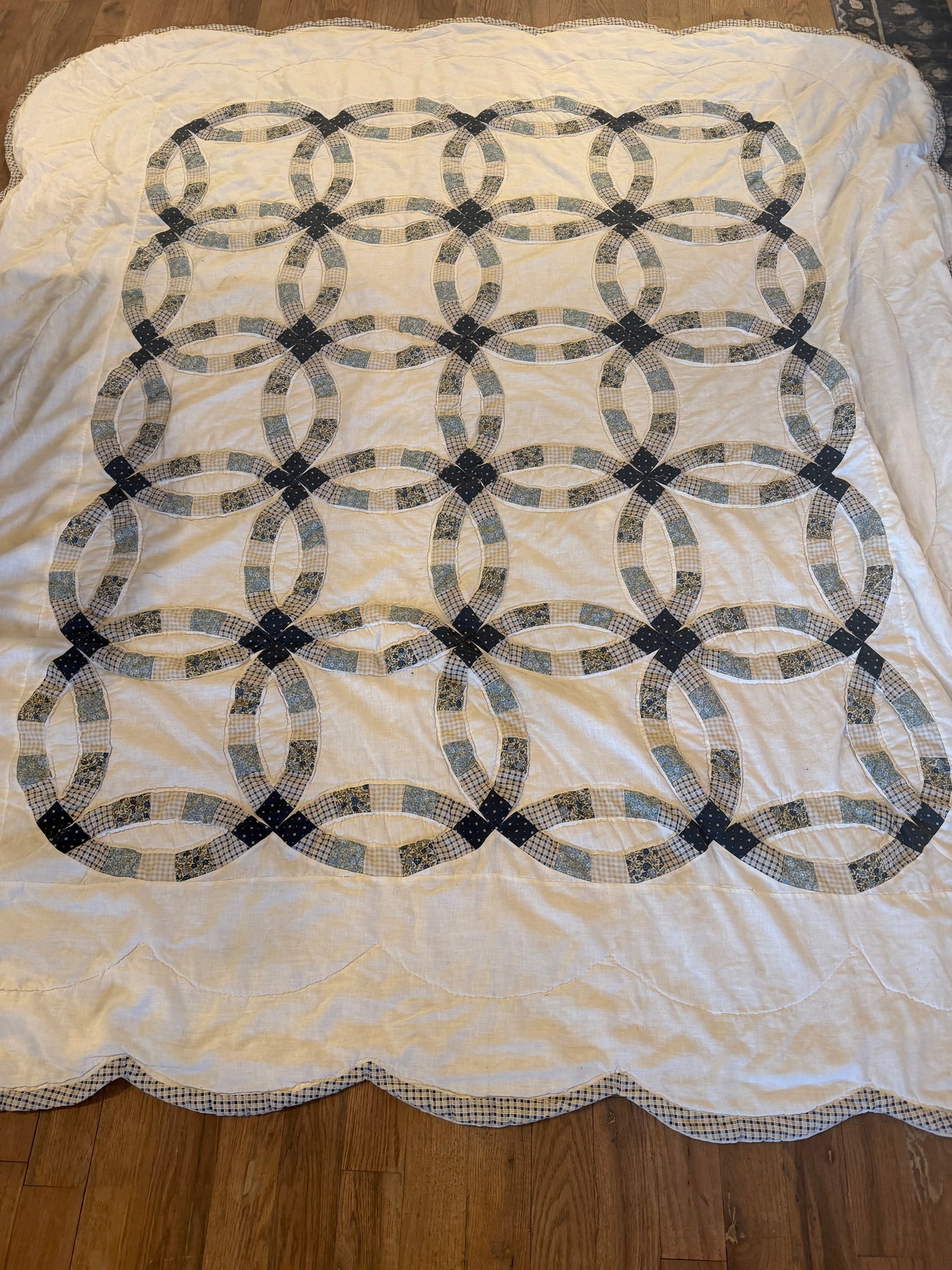 Queen Size Double Wedding Quilt - as is see photos of wear