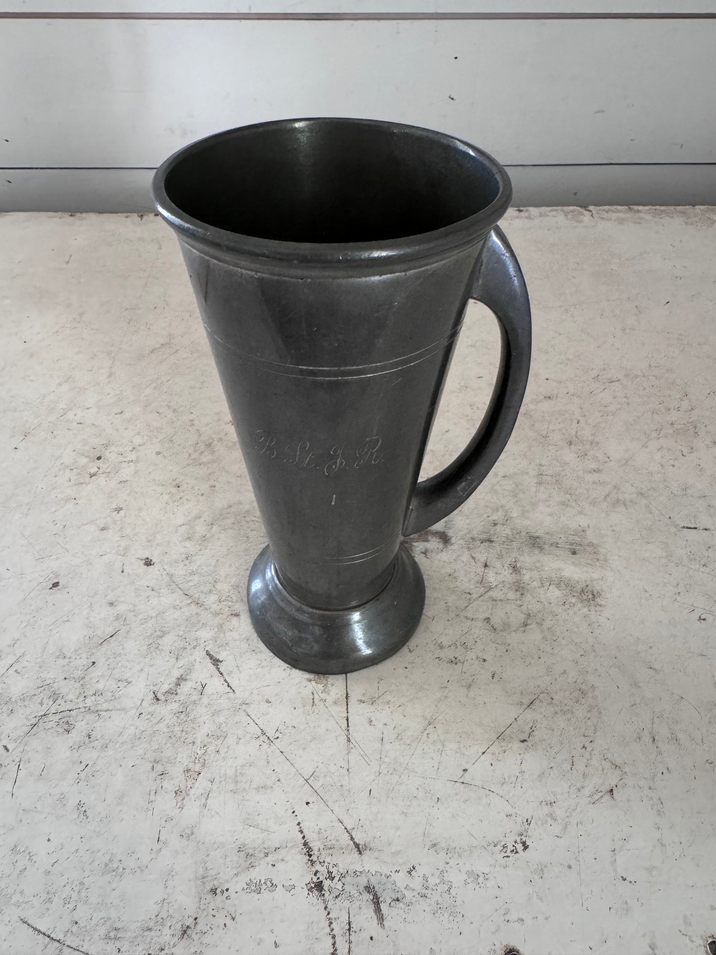 English Pewter Tankard with Engraved Monogram