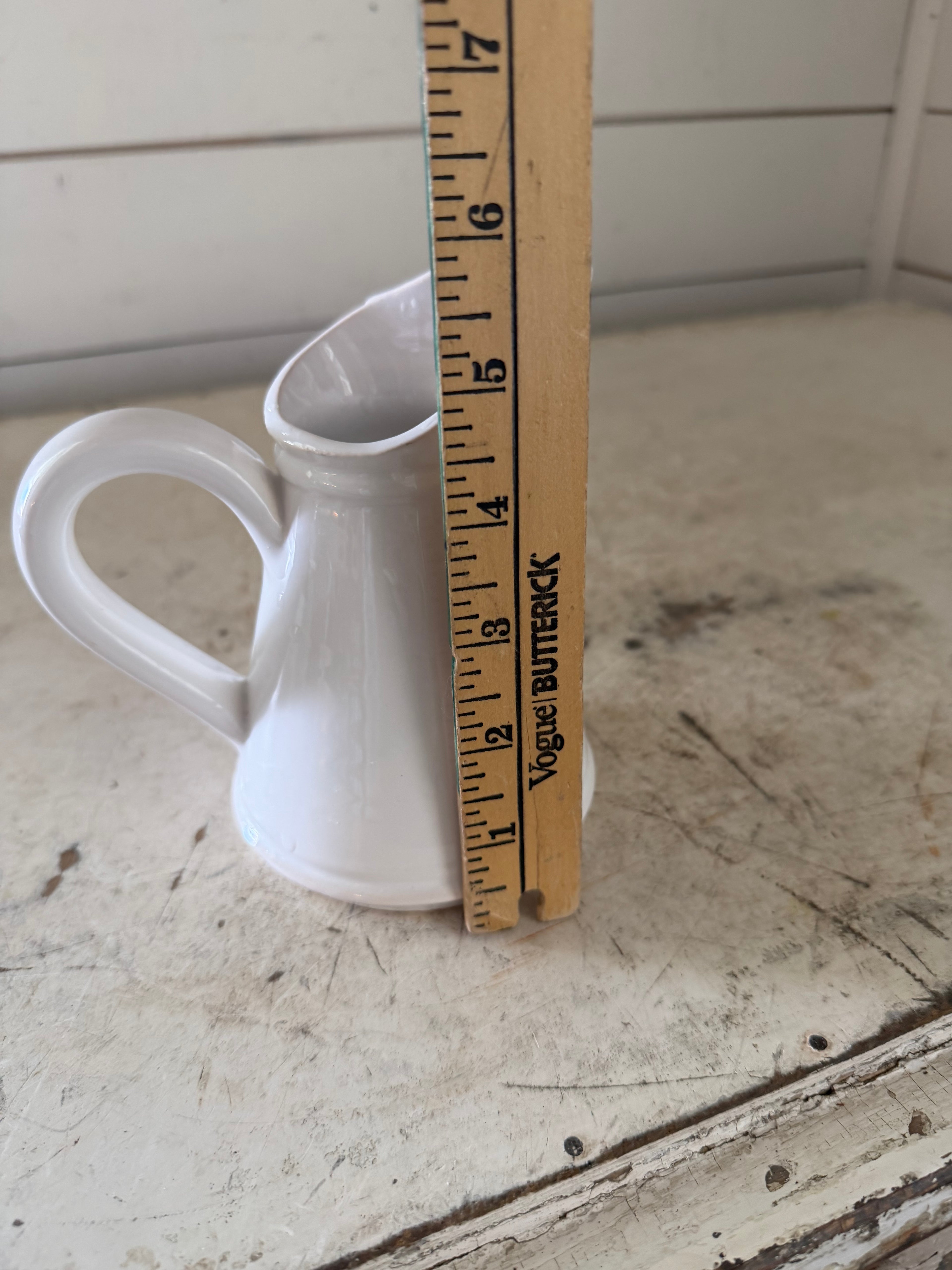 Small White Ceramic Hand painted Pitcher