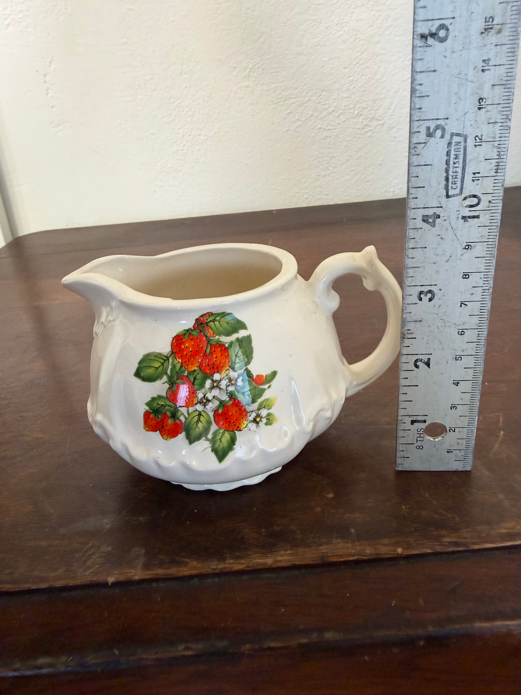 Vintage ceramic creamer with Strawberry pattern