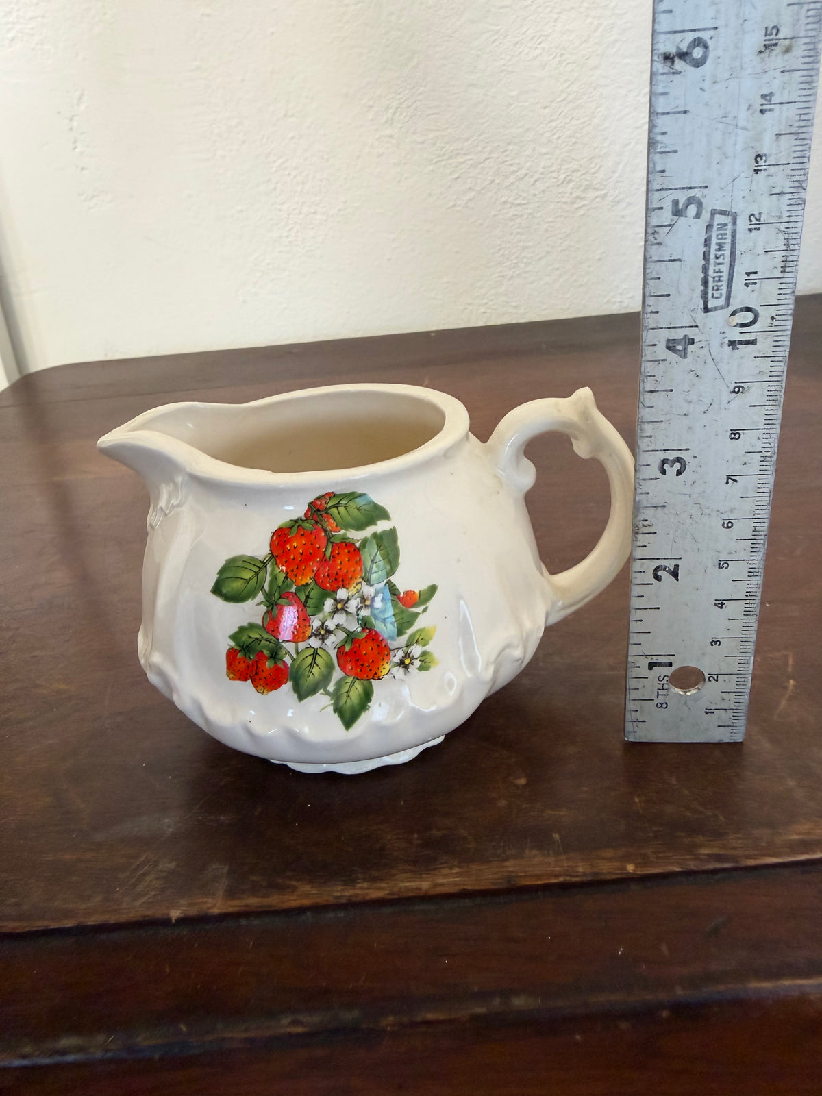 Vintage ceramic creamer with Strawberry pattern
