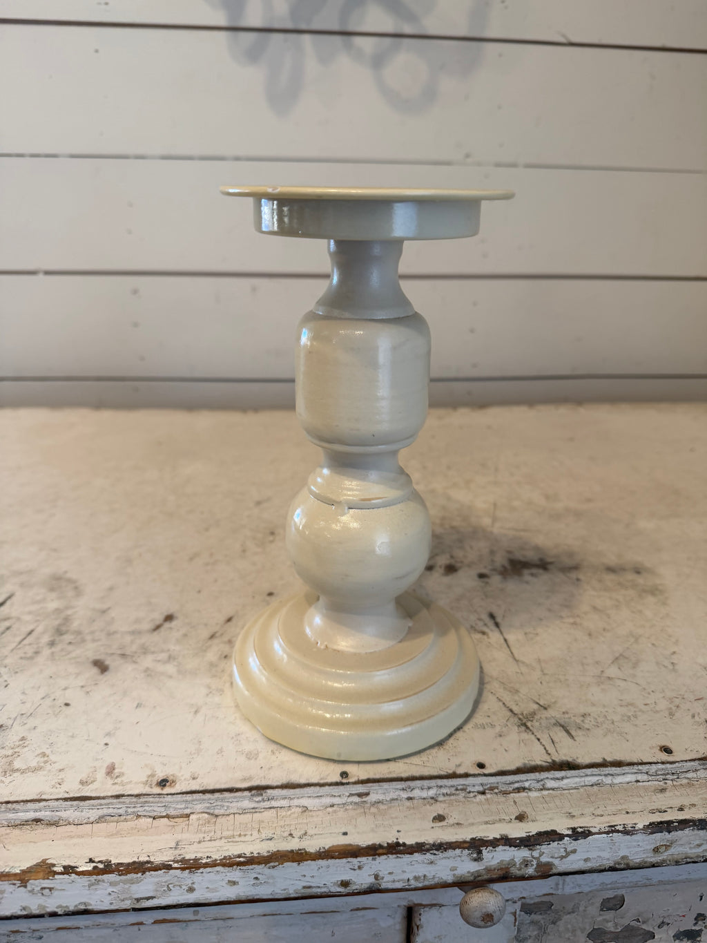 Metal candlestick Cream 9”