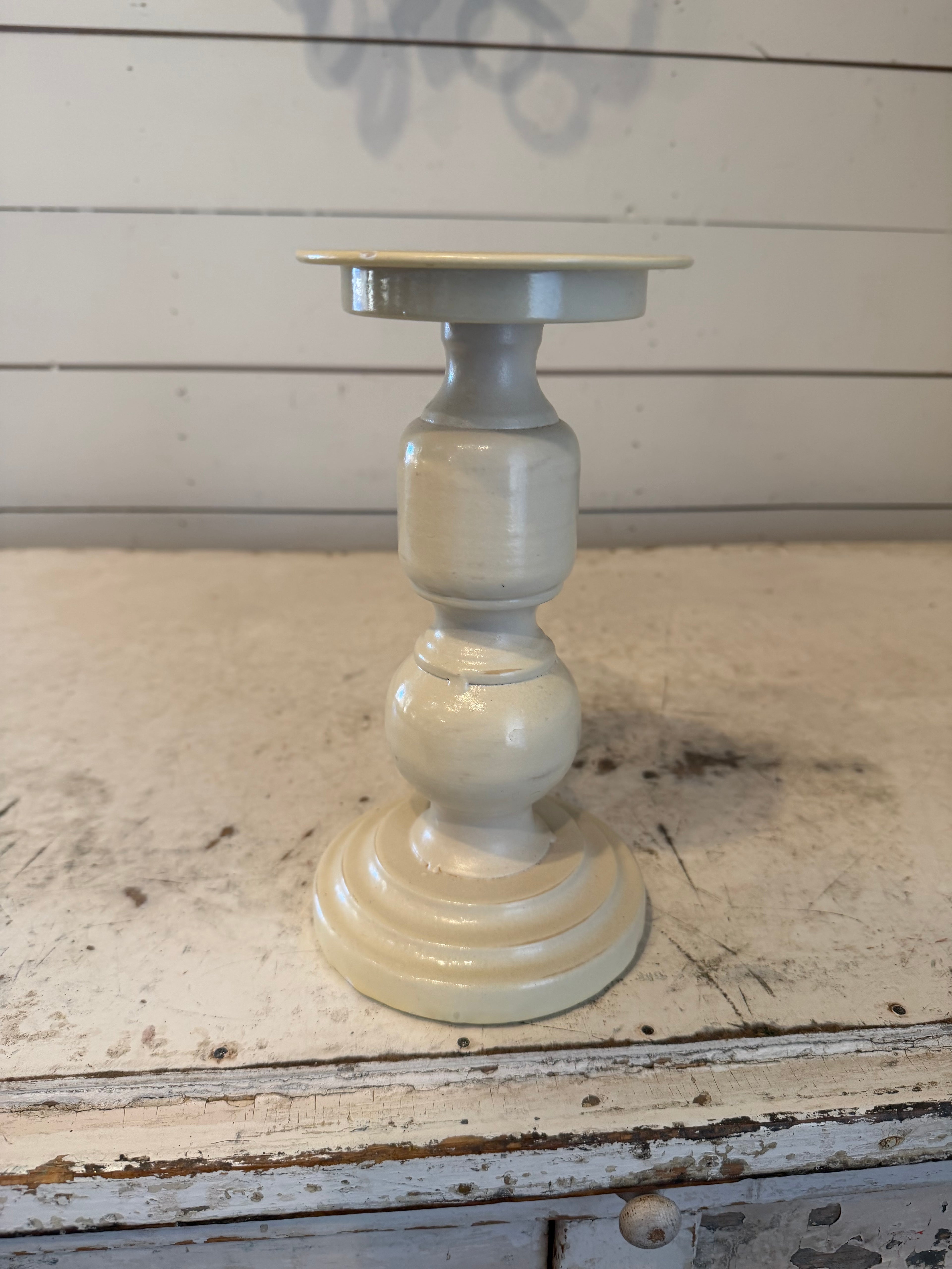 Metal candlestick Cream 9”