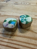 Vintage Chinese Shard Trinket Box Silver-Plated Porcelain Leaf Pattern 2.25” sold individually