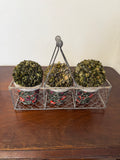 Farmhouse Style Basket With 3 Preserved Boxwood Planters