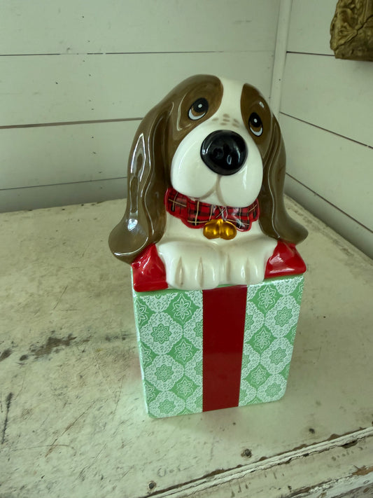 The Pioneer Woman Charlie Basset Hound Ceramic Christmas Cookie Jar Dog Present