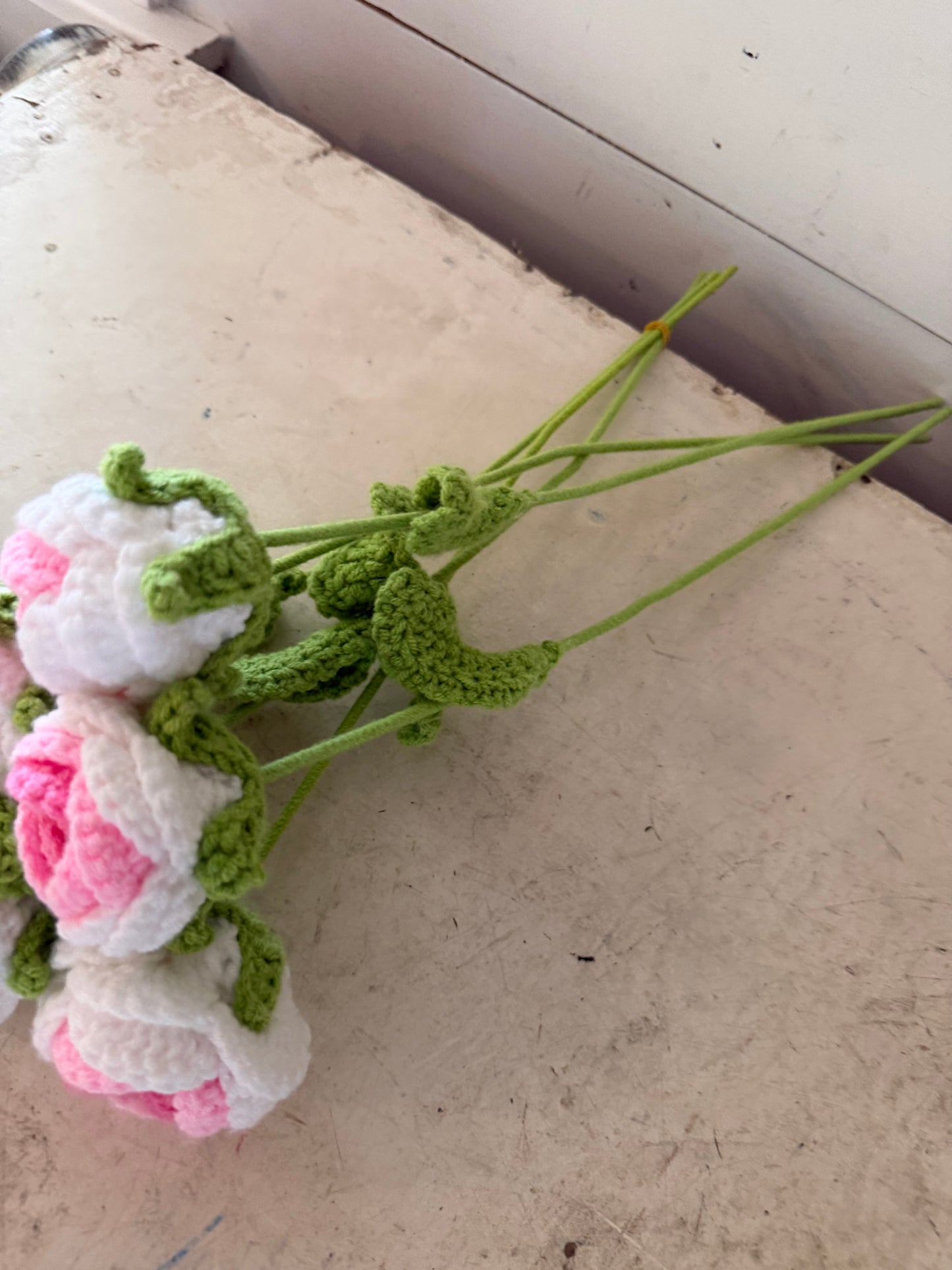 6 Crochet Floral Rose Stems