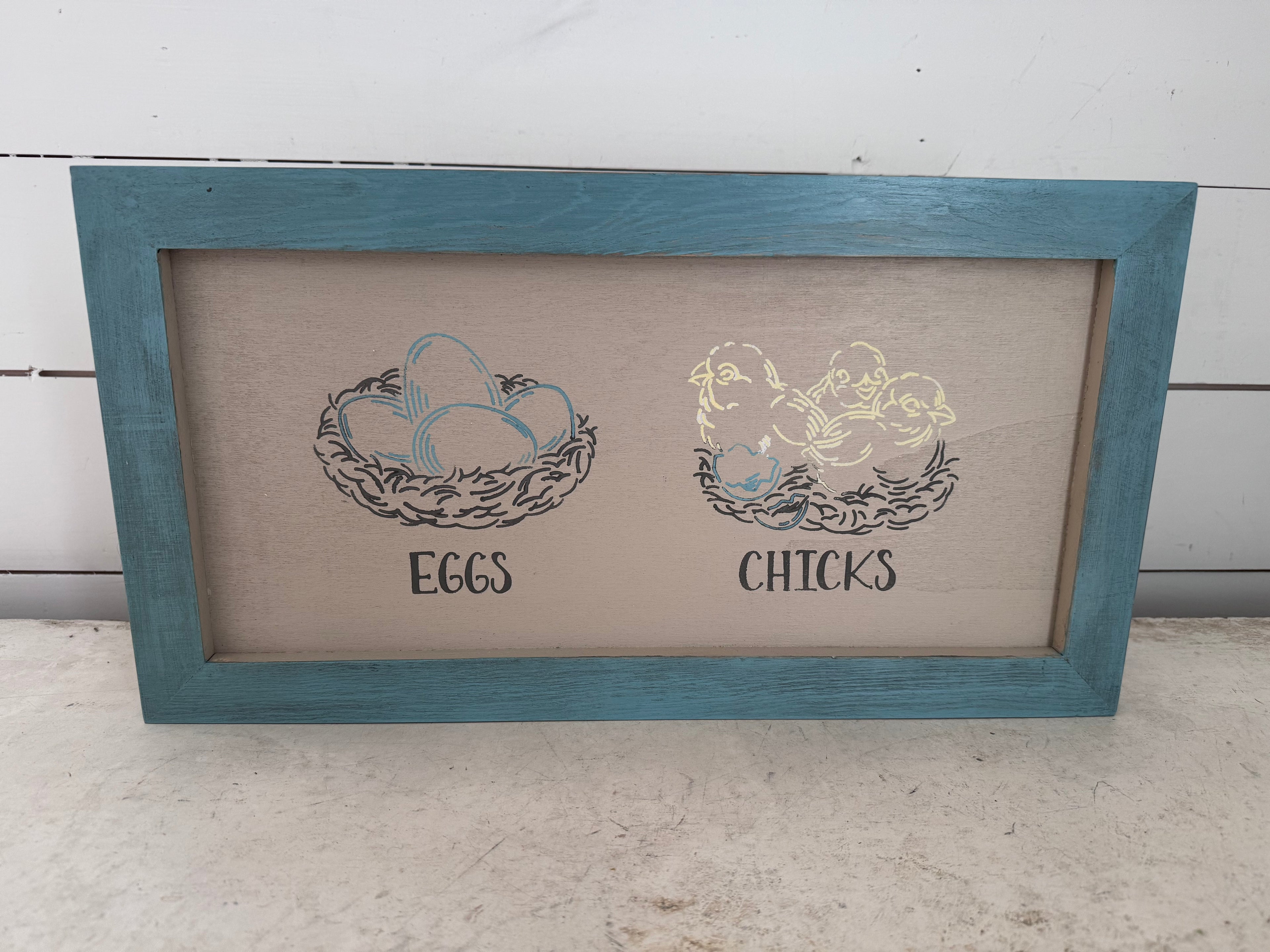 Hand Painted Egg & Chick Sign