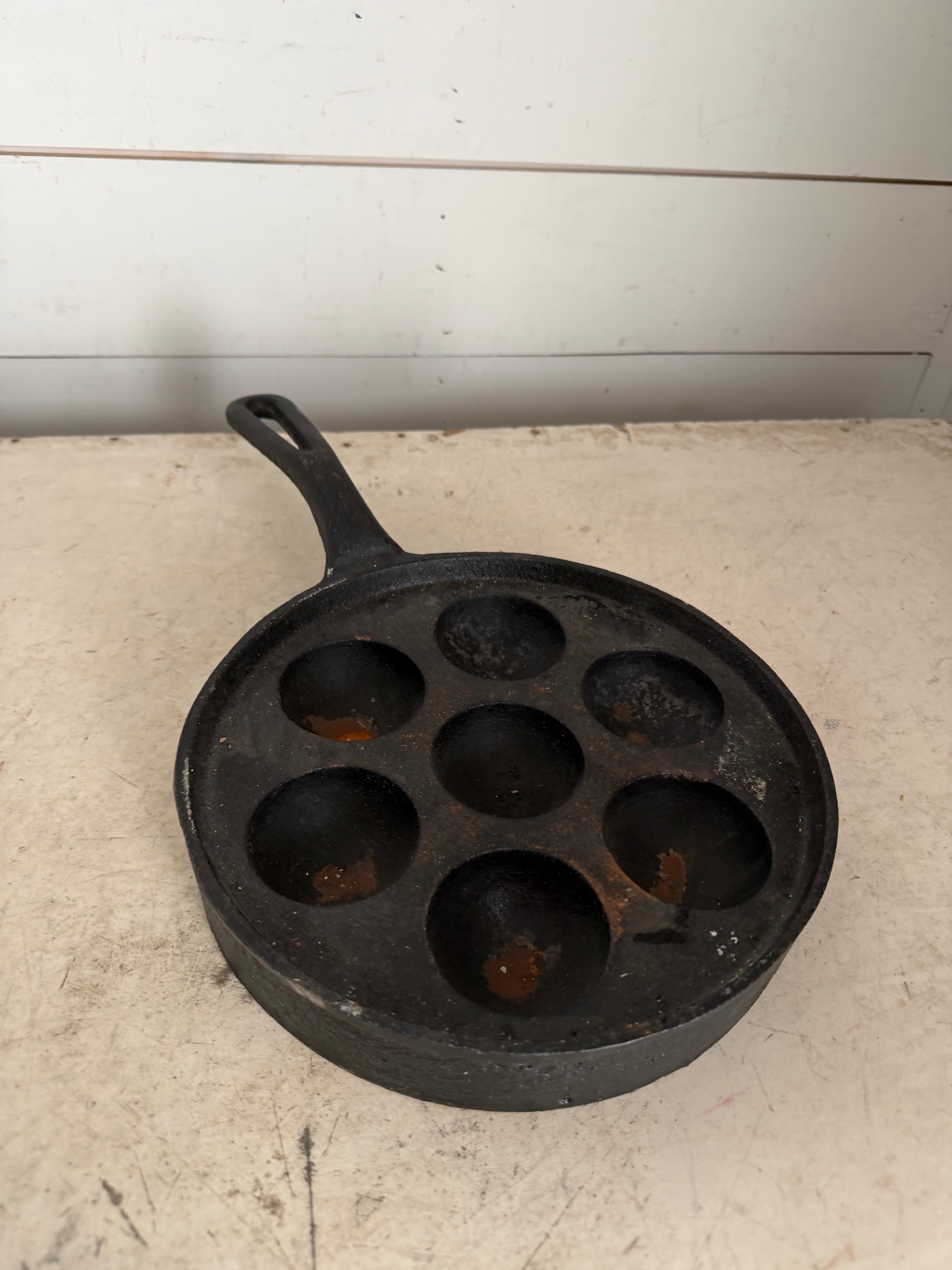 Antique Cast Iron AEBLESKIVER Danish Cake PAN SKILLET