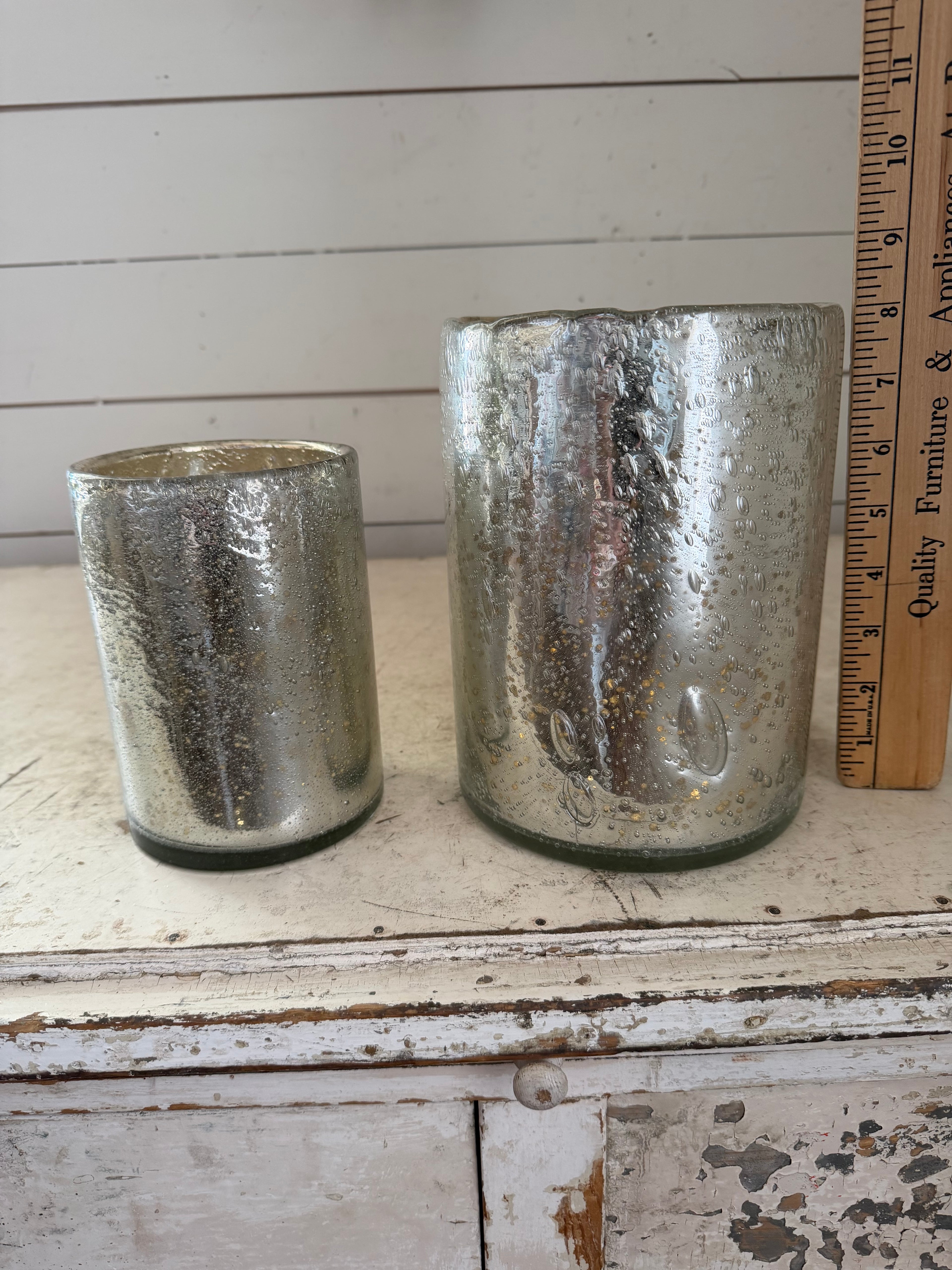 Crate and Barrel Mercury Glass Hurricane Candle Holder or vase sold individually