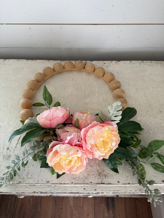 Wood bead floral wreath