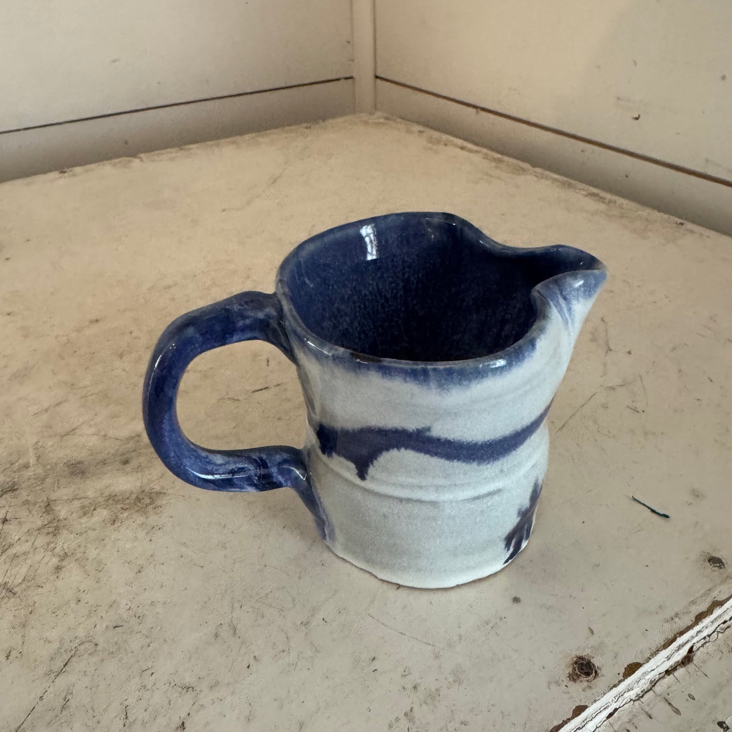 Handmade Blue & White Glazed Pottery Creamer ~ Handthrown Pottery Creamer Dish ~ Creamer or Gravy Bowl Dish