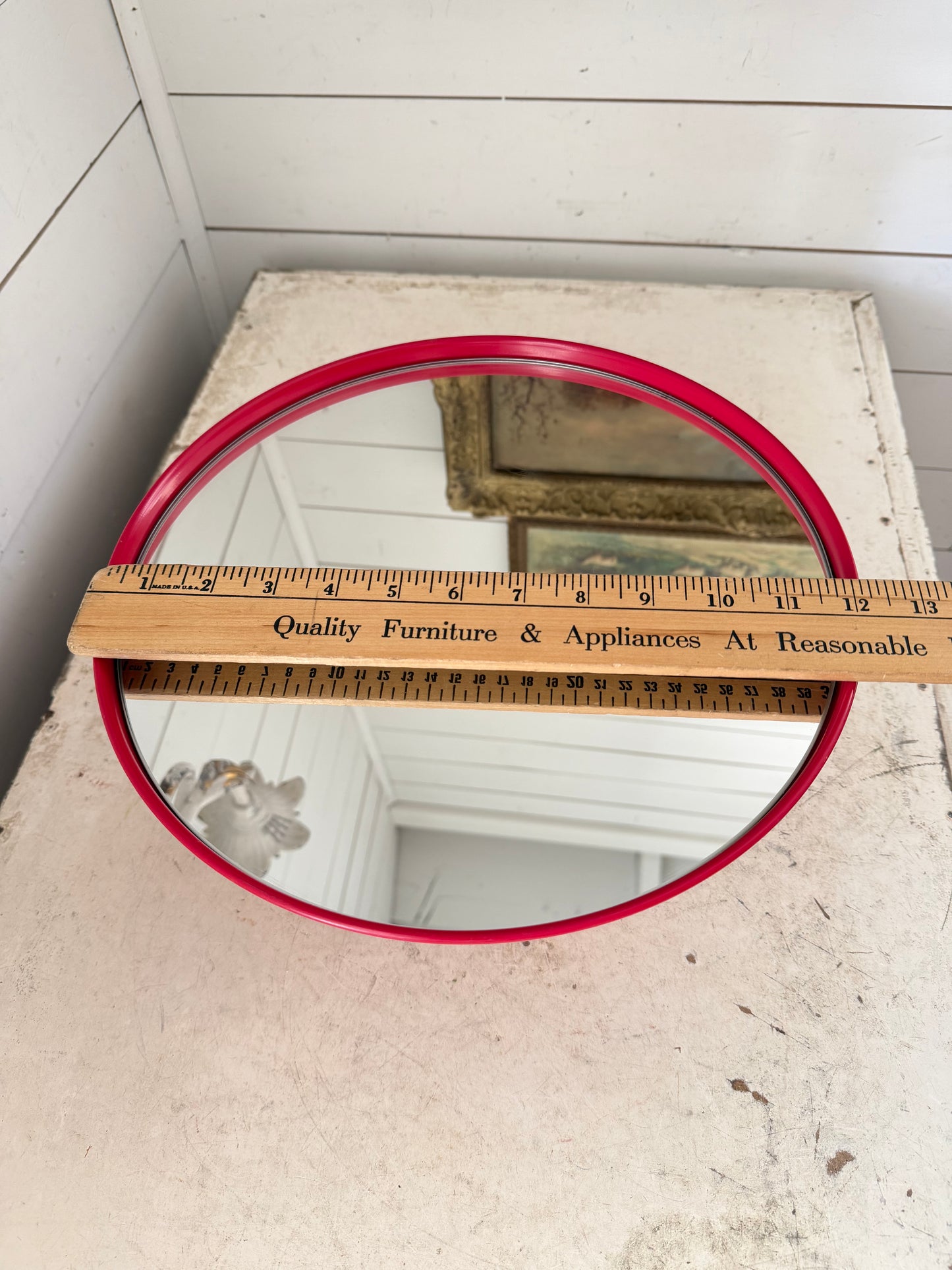 Red Metal Cake Stand with Mirrored Plate
