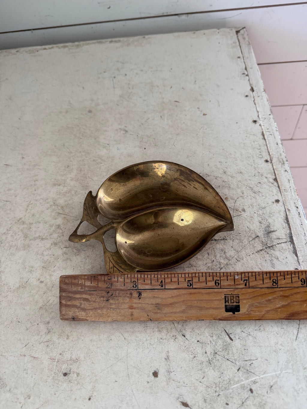 Vintage brass divided peach shaped tray