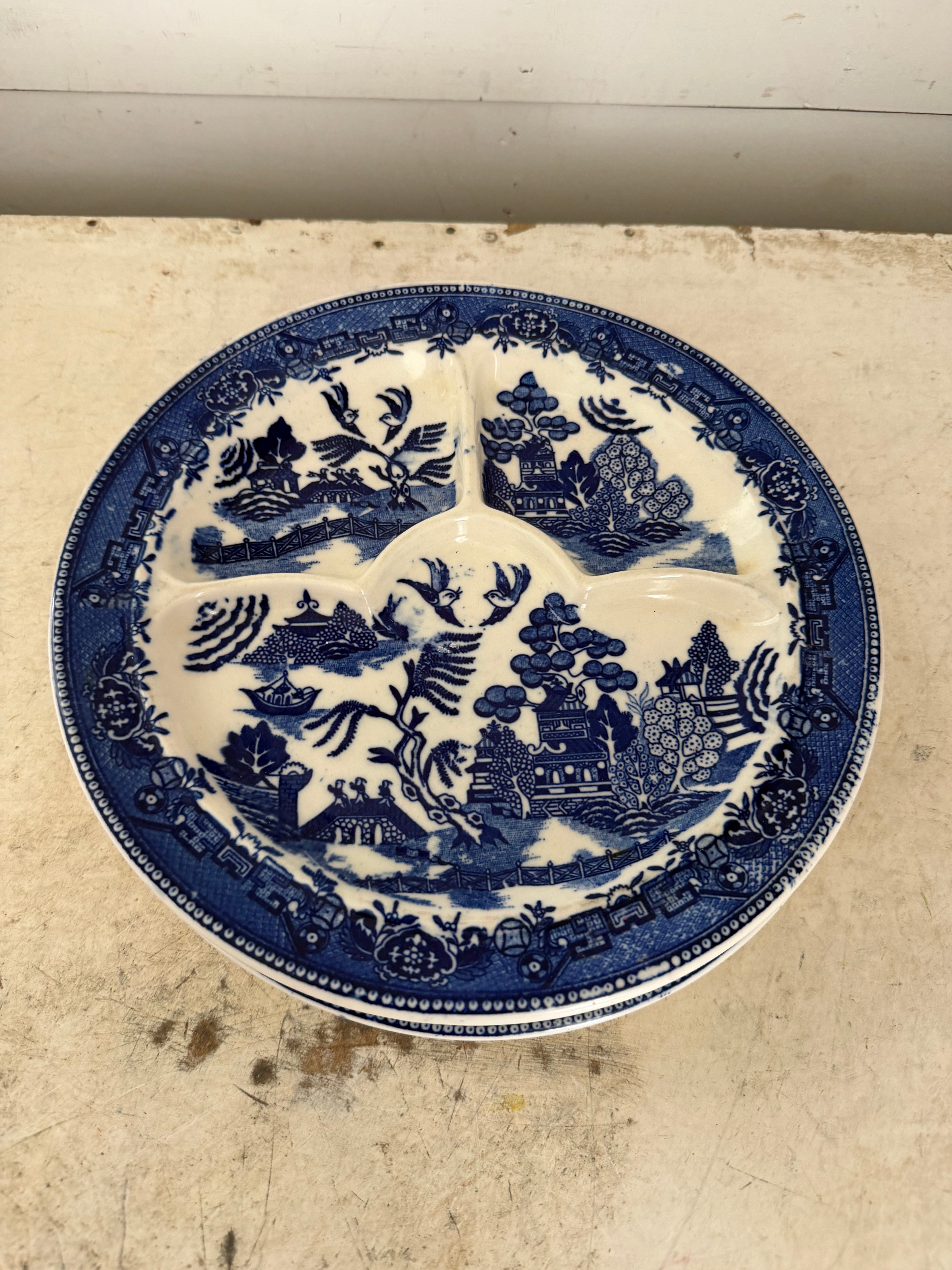 Vintage Moriyama Japan Blue Willow divided grill plate