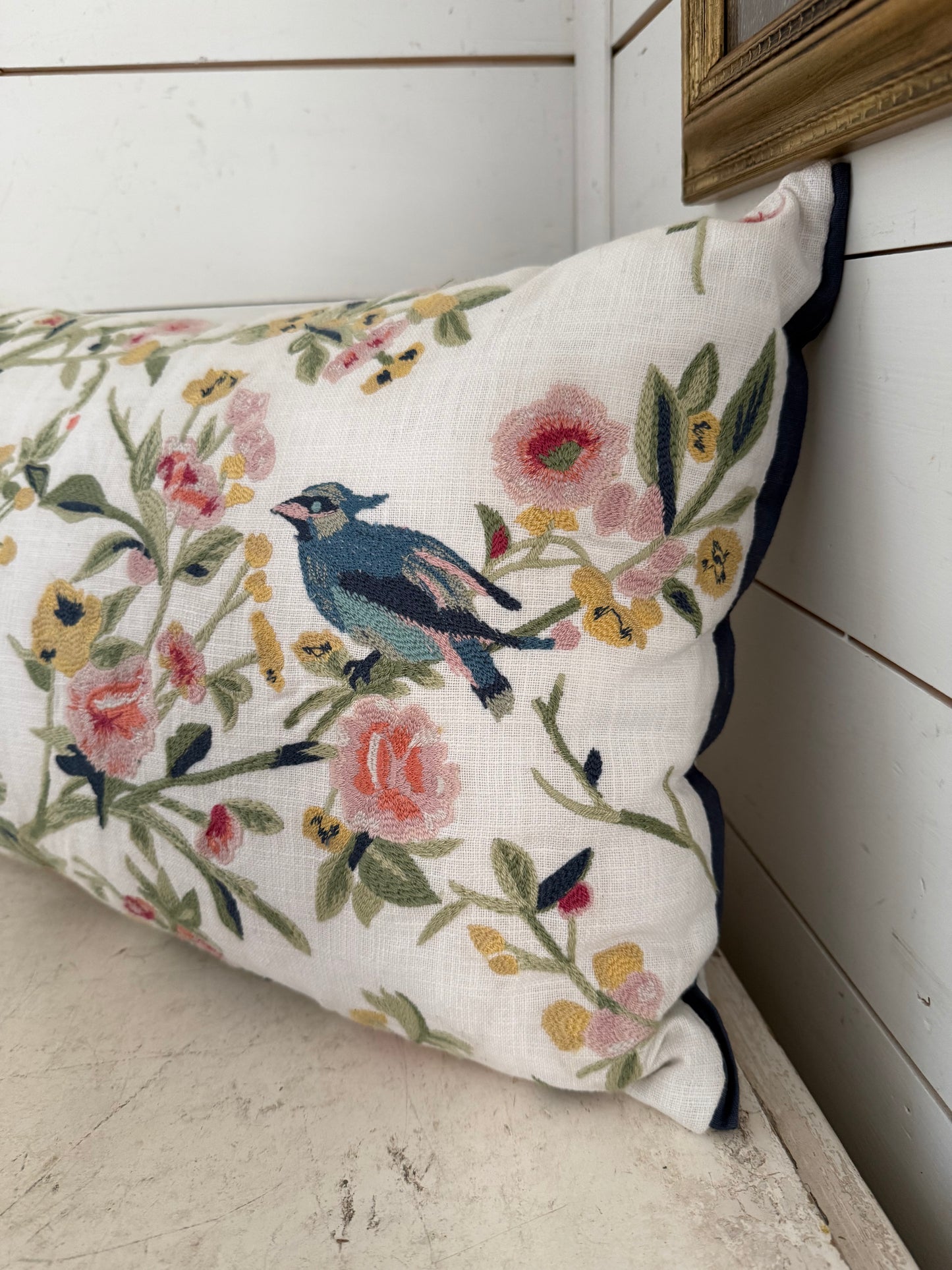 Embroidered Bird Pillow