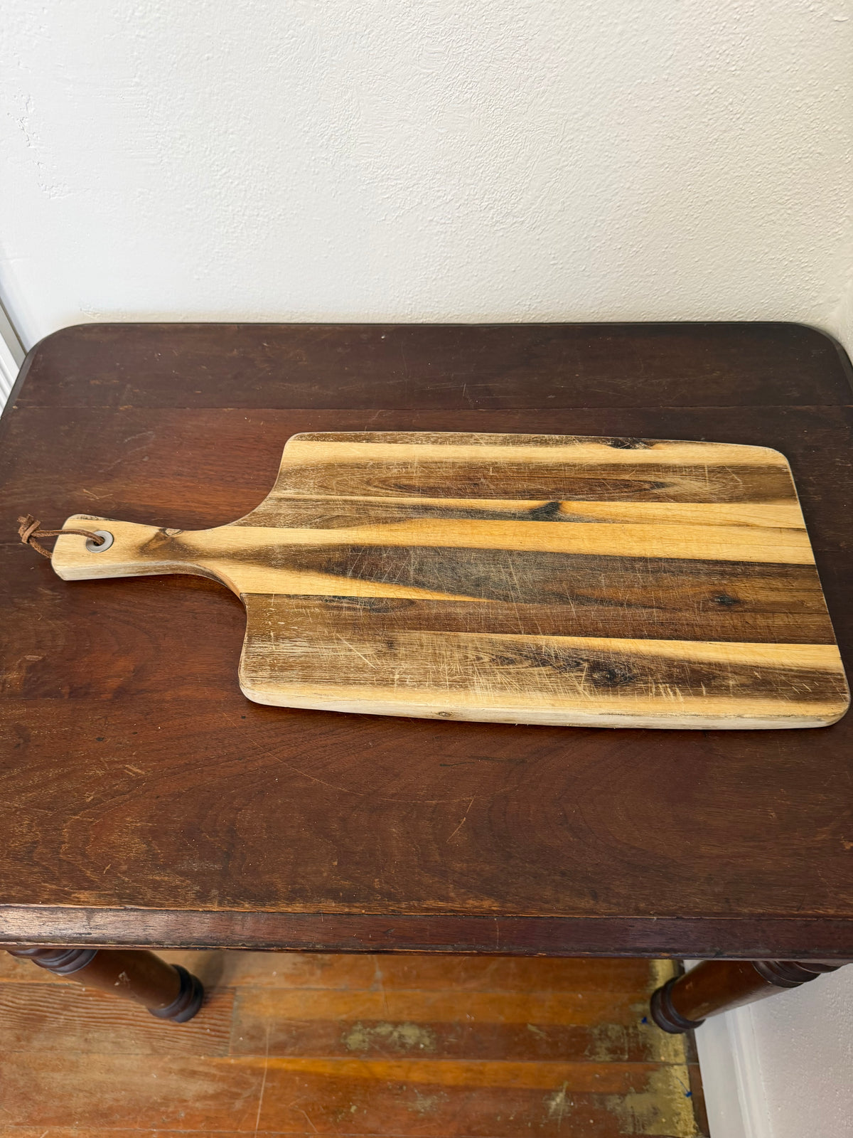 Long Handled Wood Cutting Board with Leather Strap - Will get reconditioned