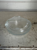 vintage Glasbake clear glass covered serving dish with fin