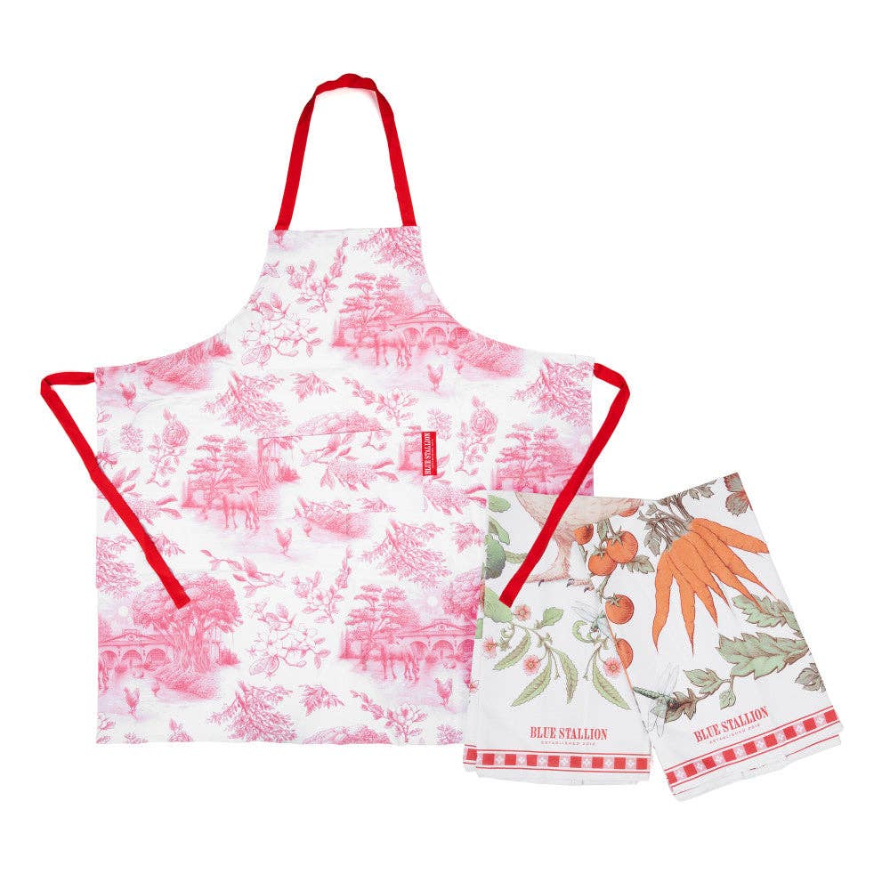 Red Farm Toile Apron & Tea Towels Set