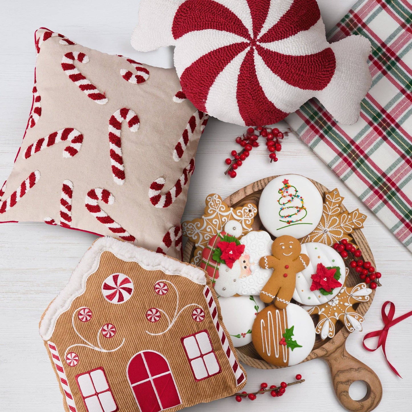 Gingerbread Village Peppermint Candy Pillow