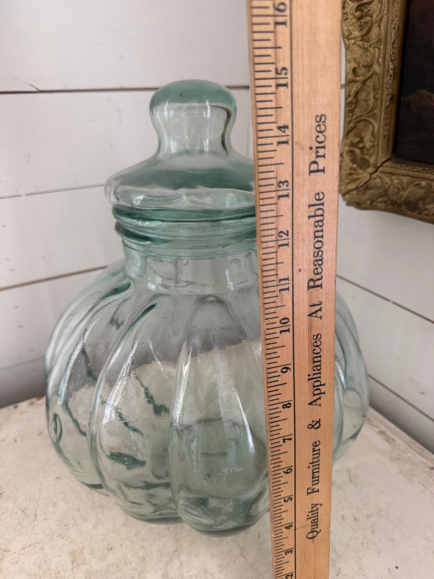 Large Vintage Blue Green Apothecary Jar with lid