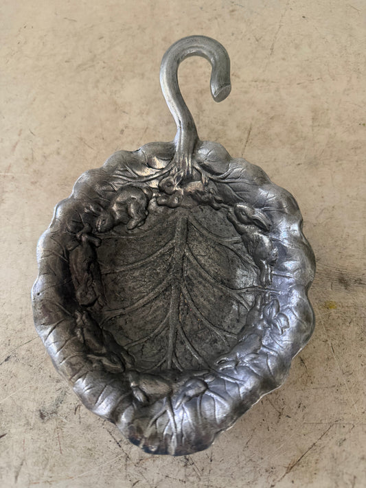 Arthur Court Aluminum 1990 Cabbage Lettuce Leaf Shape Bon Bon Bowl Dish Bunnies