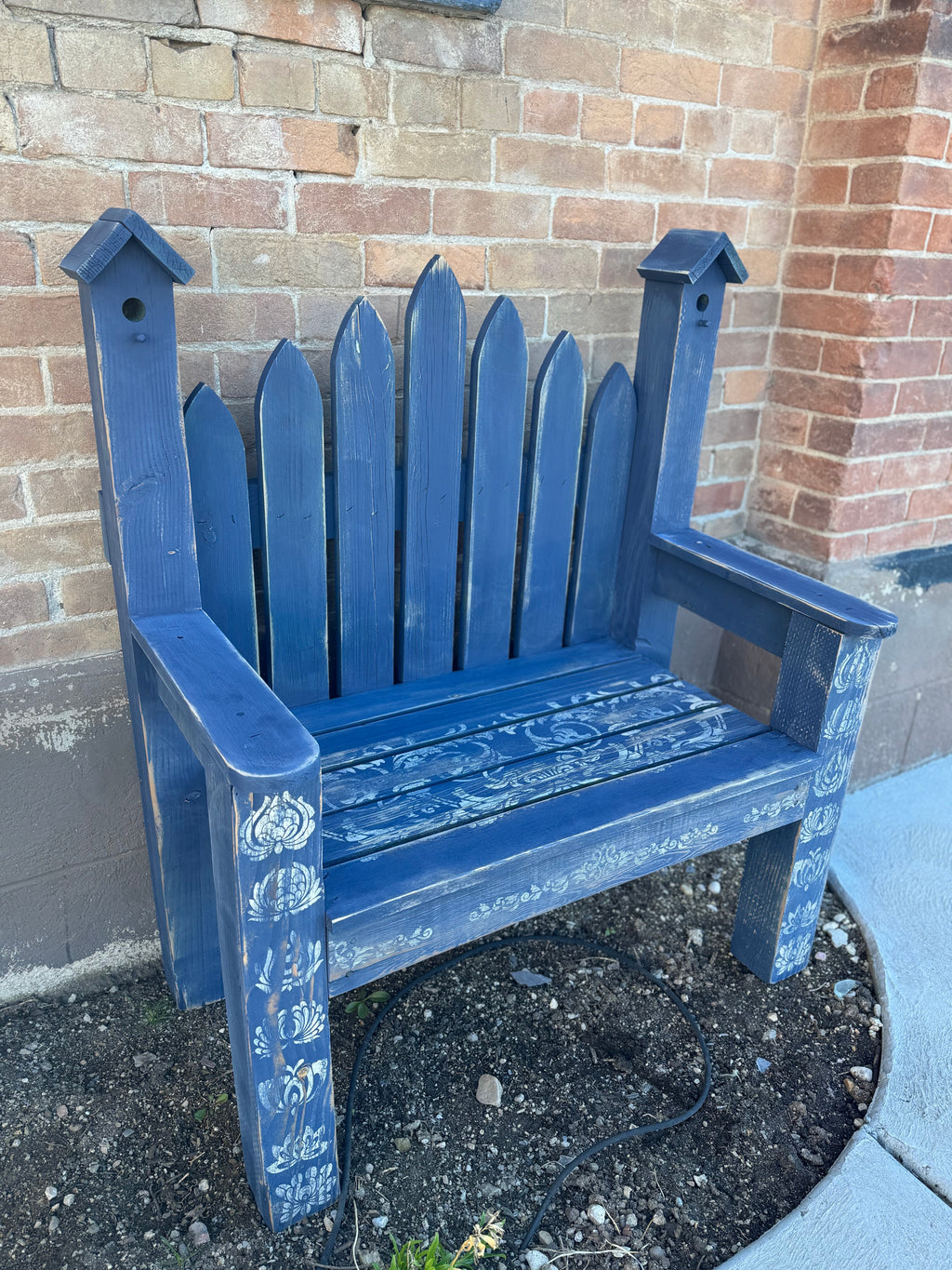 Navy Outdoor Birdhouse Bench