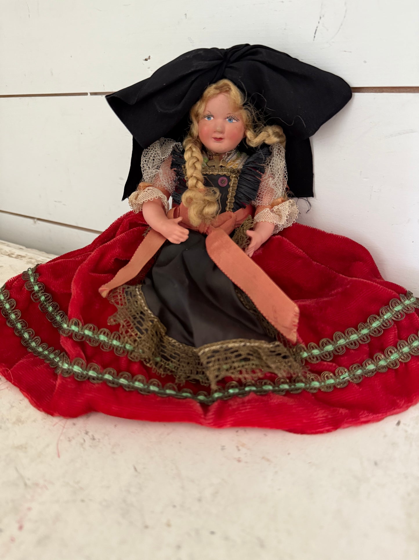 Antique 1940’s French Celluloid Alsace 4” Traditional Dress Costume Doll
