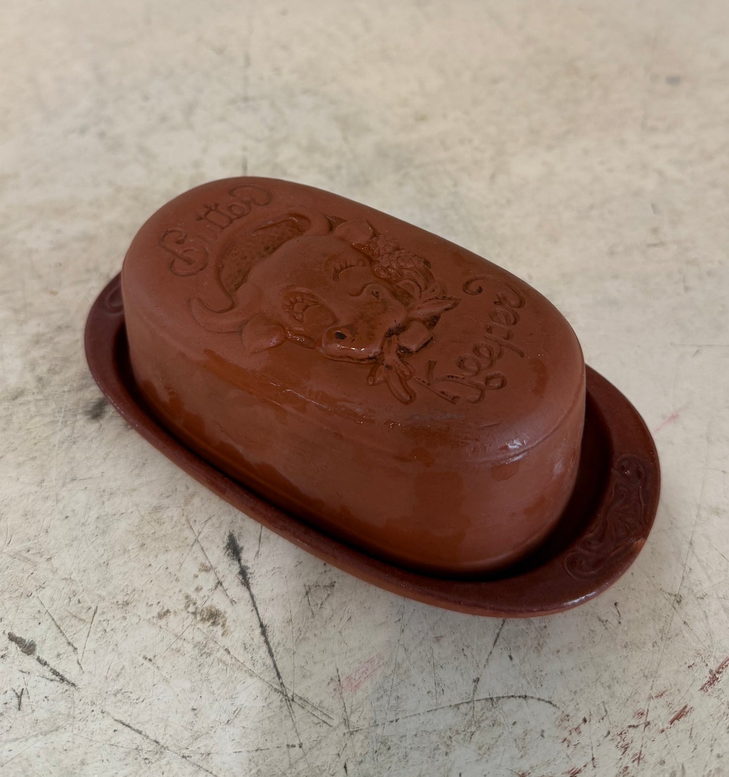 Vintage Gourmet-Topf cow butter keeper made of terracotta clay