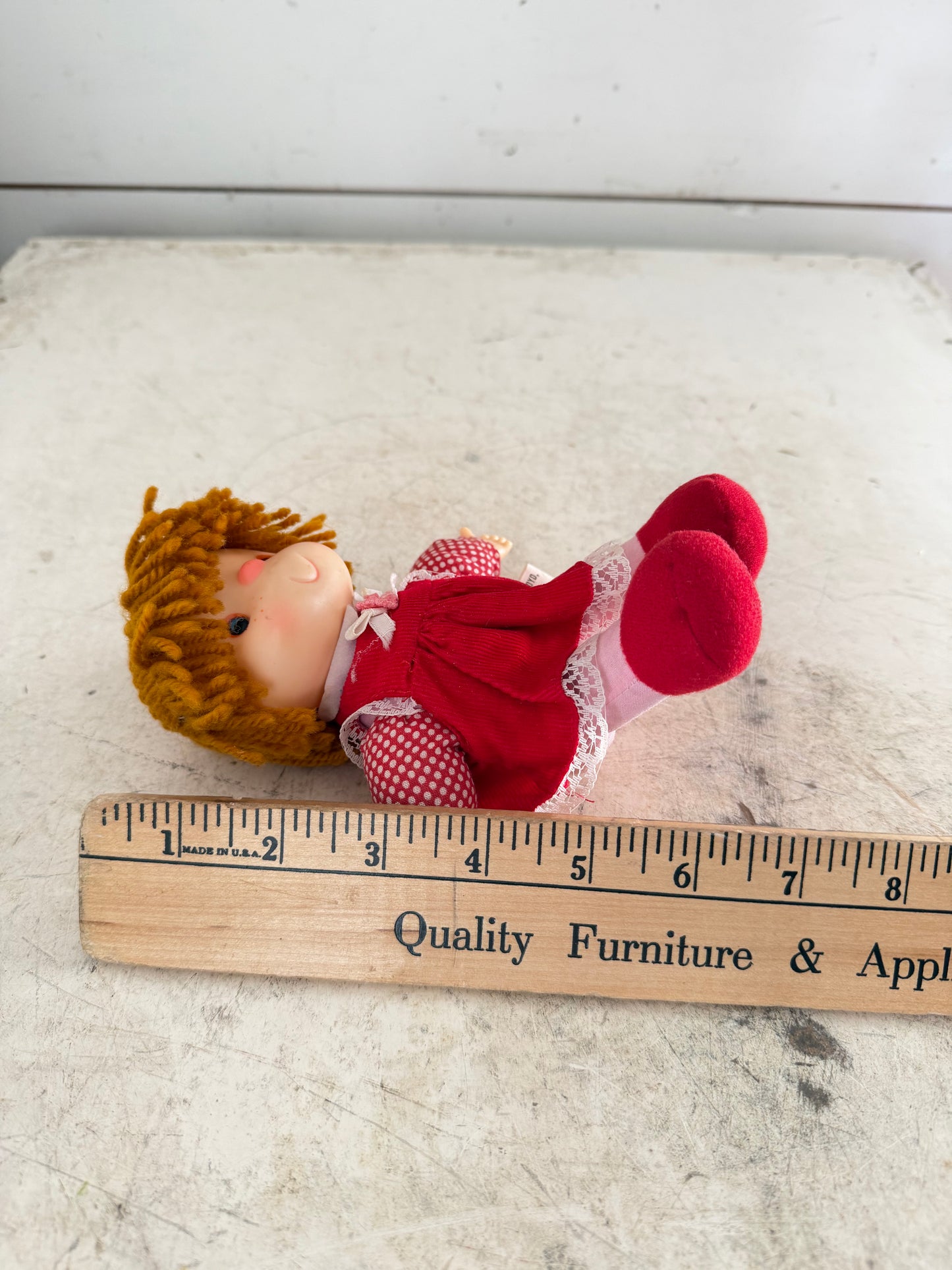 Vintage Ice cream Doll, Red Dress Brown Yarn Hair