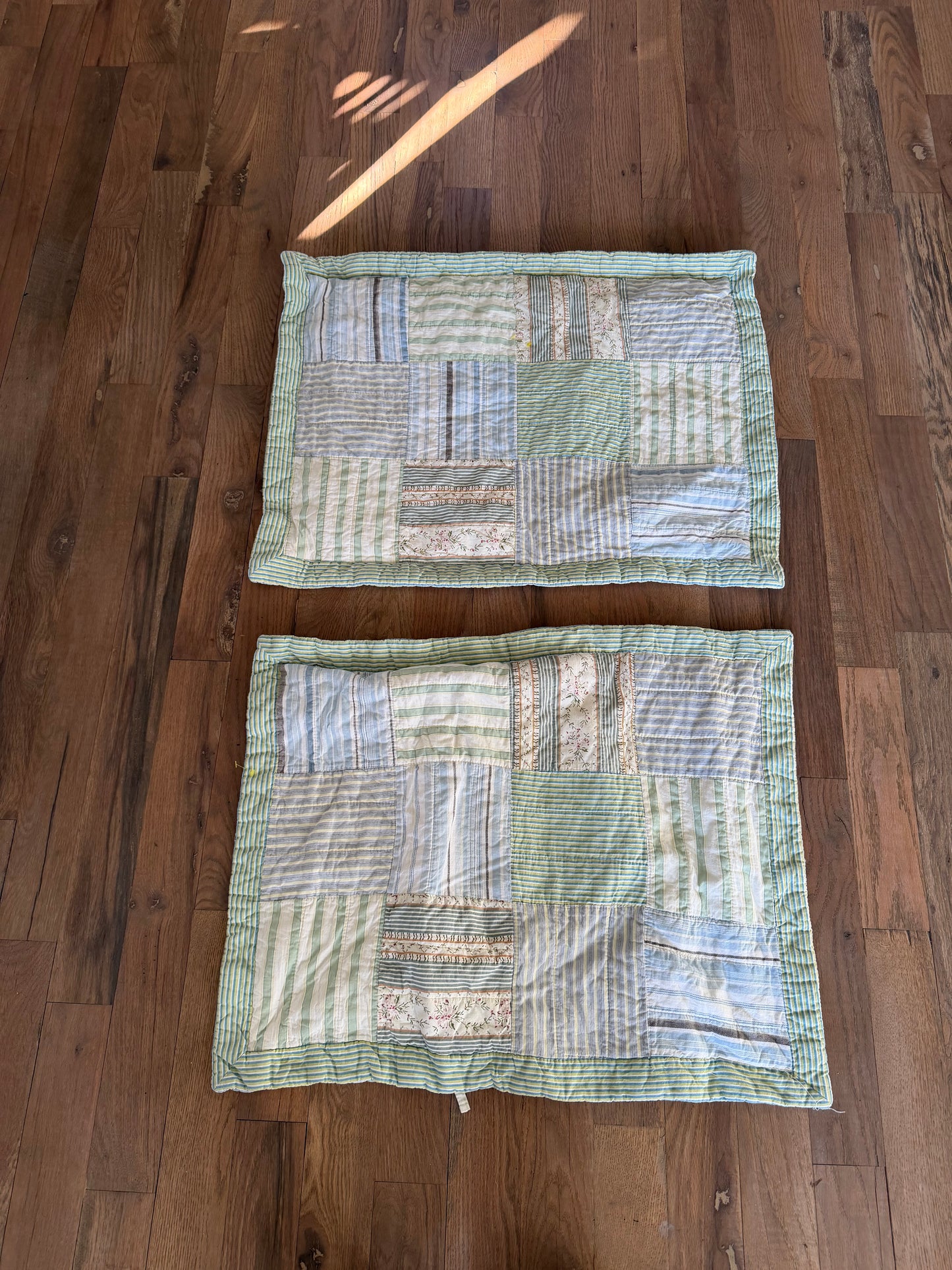 Blue & Green Square Style Quilt with Pillow shams - queen Size