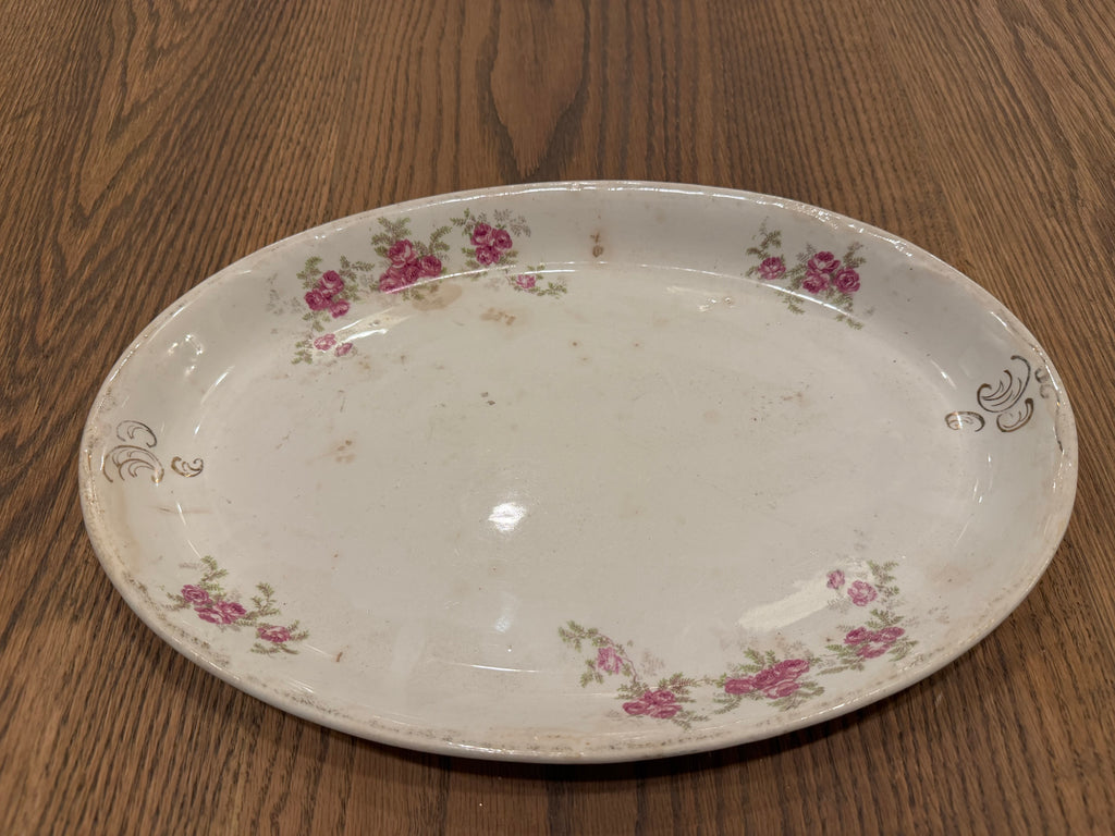 Antique Ironstone platter Pink Floral