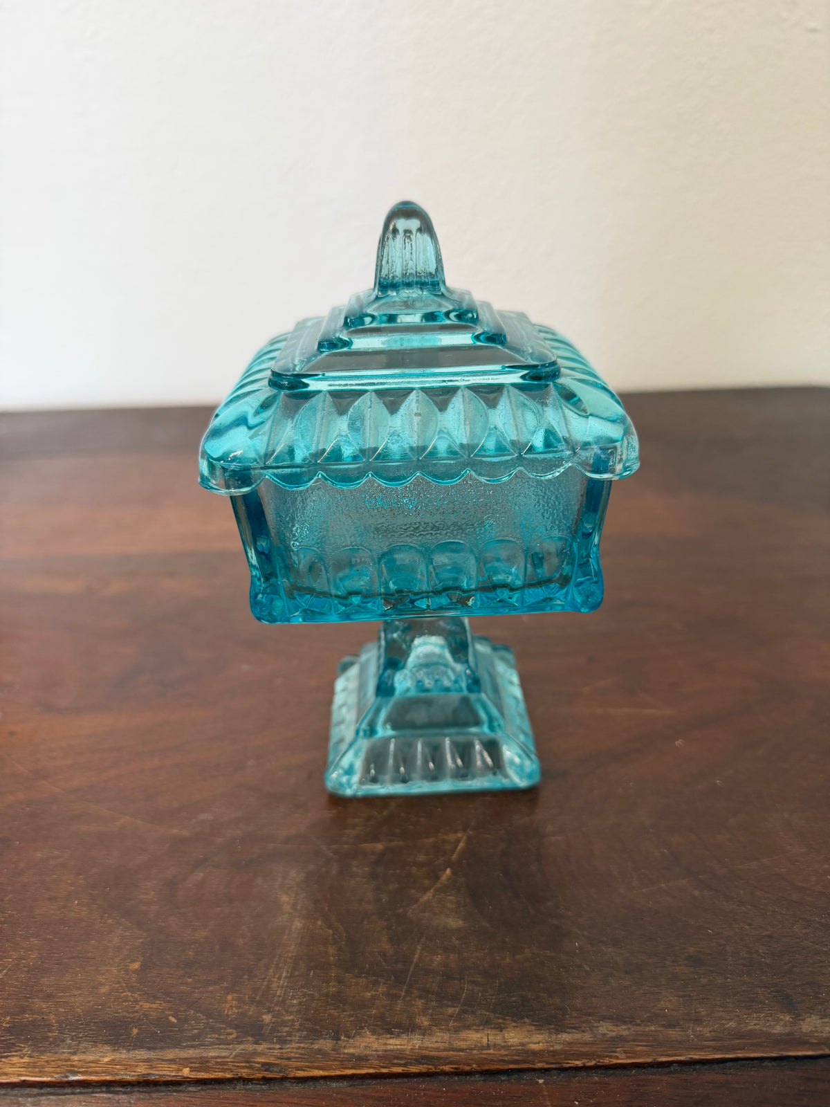 Vintage Jeannette Glass "Wedding Cake Box" lidded pedestal candy dish