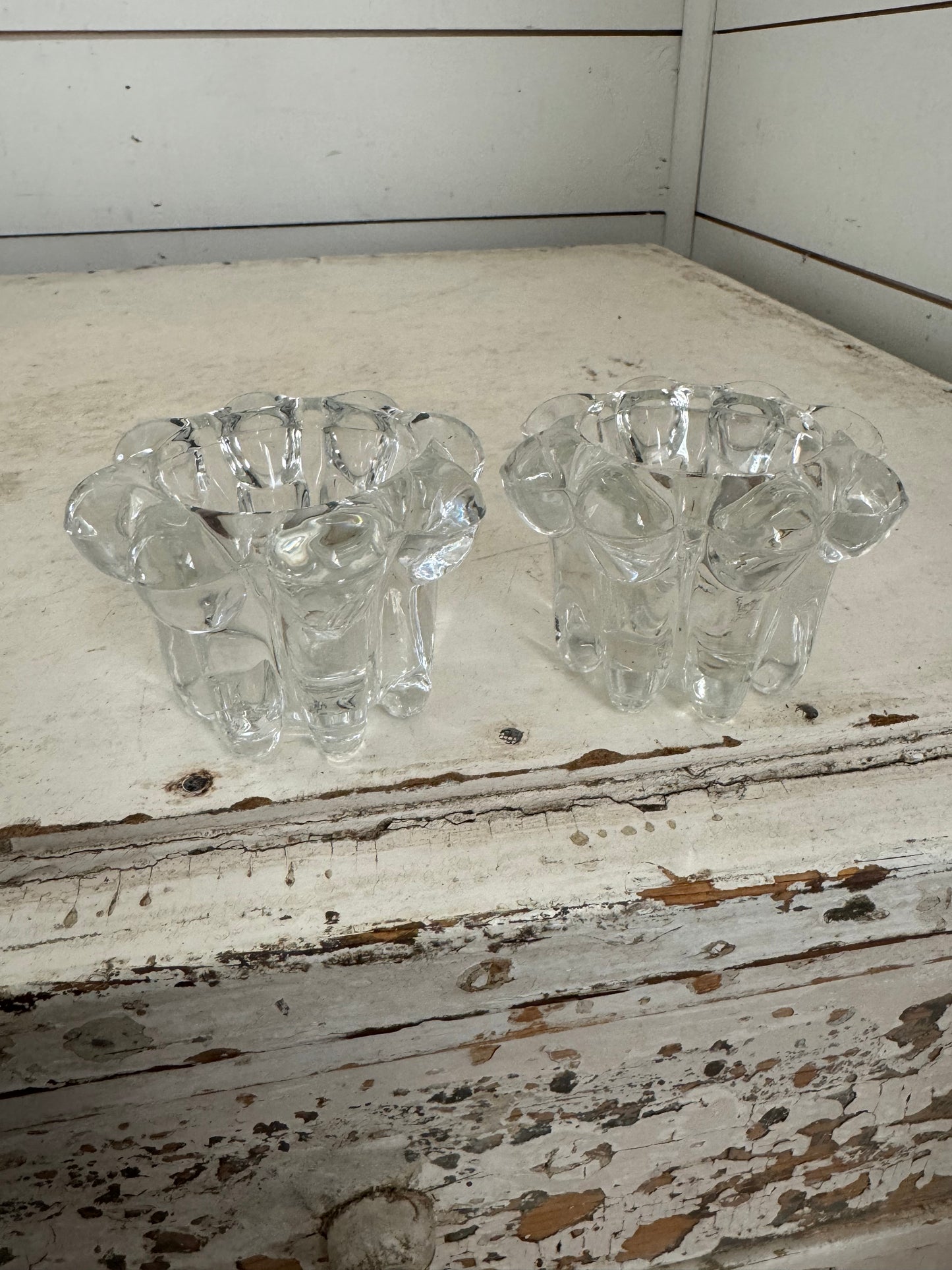 Vintage Reims Bubble Glass Candle Holder Set Made in France