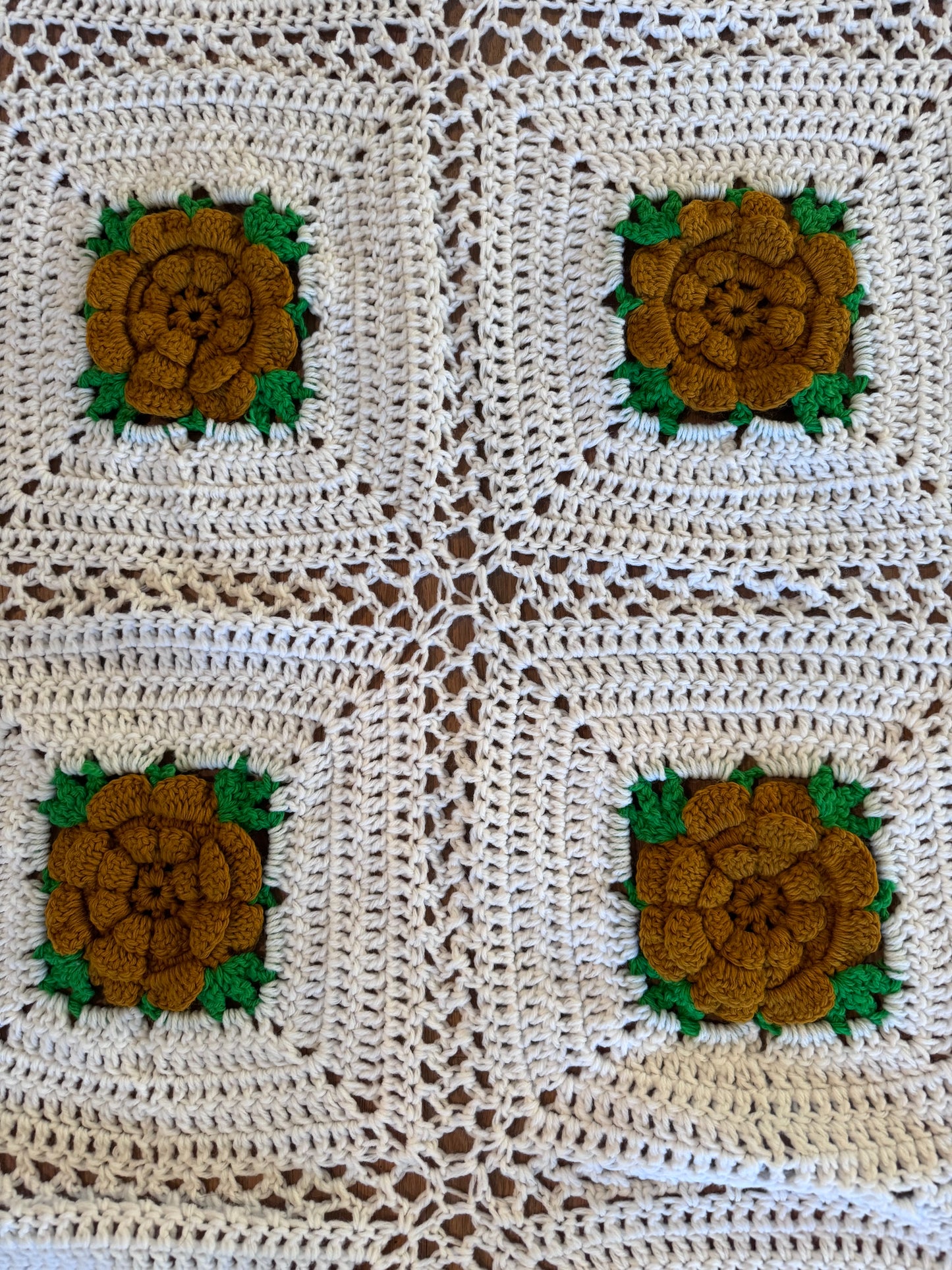 Full Size Granny Square Afghan Cream, Mustard and Green