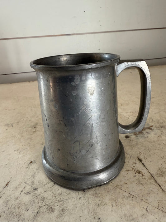 Hand Monogramed B Pewter Tankard pint with see through bottom