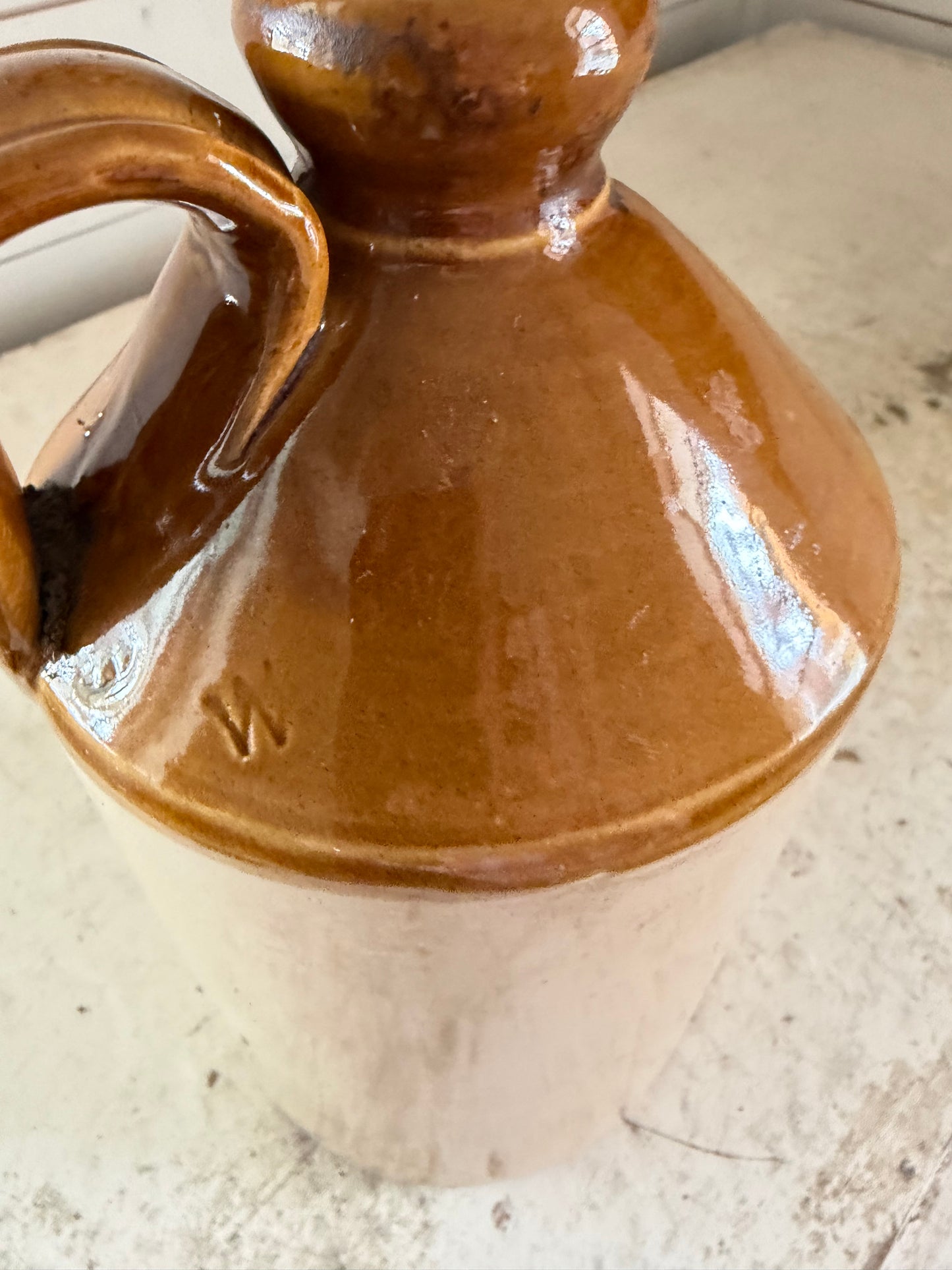 Antique Fire-glazed 2 liter Stoneware Jug Marked W