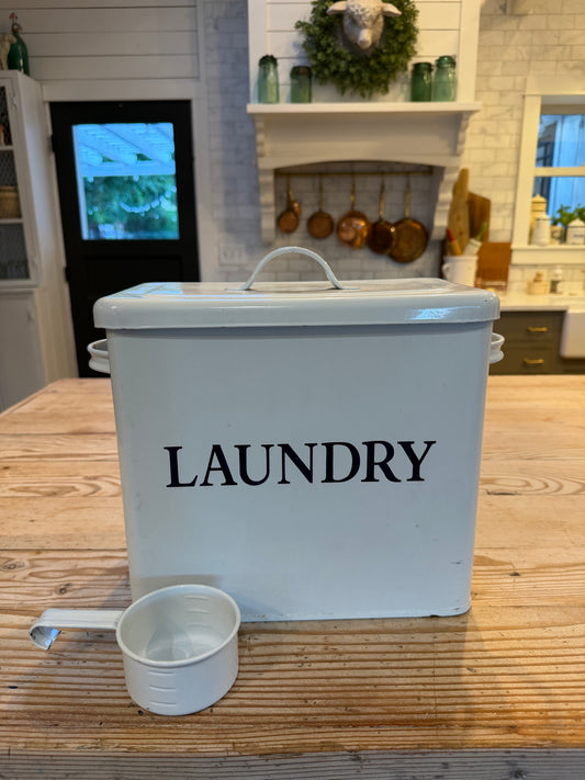 Enamel laundry, canister with lid and cup