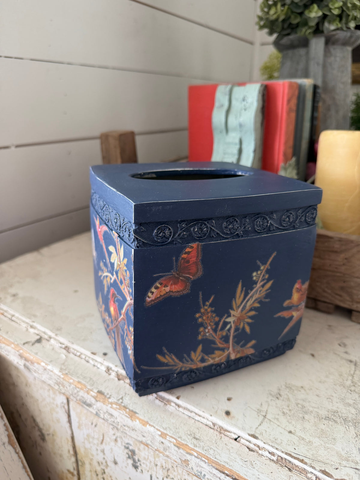 Hand Painted Navy Tissue box