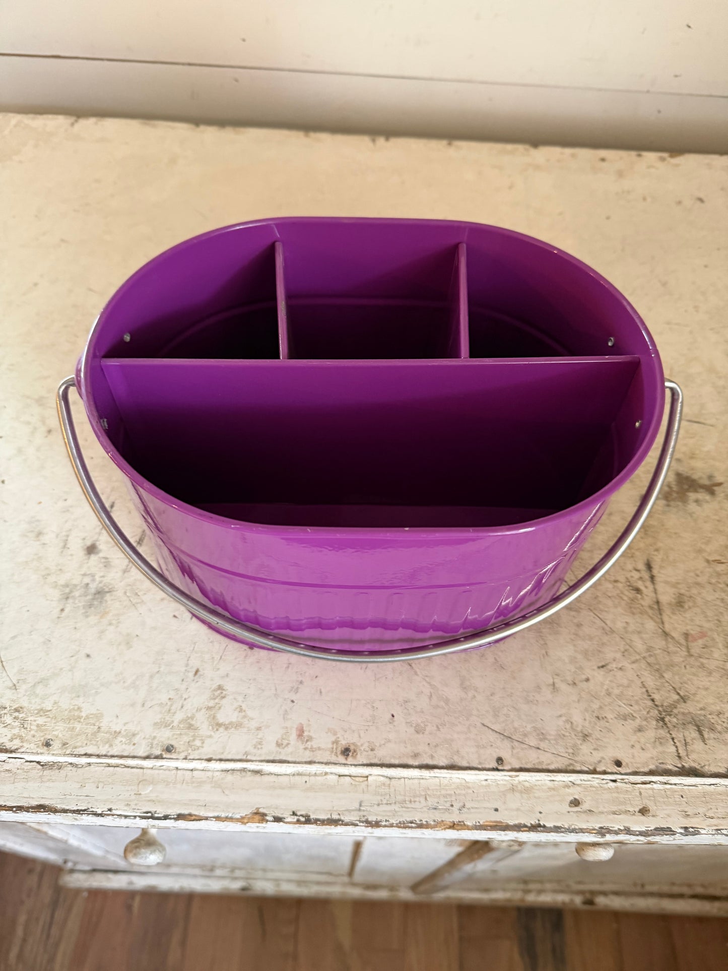 Purple enamel tin Craft organizer