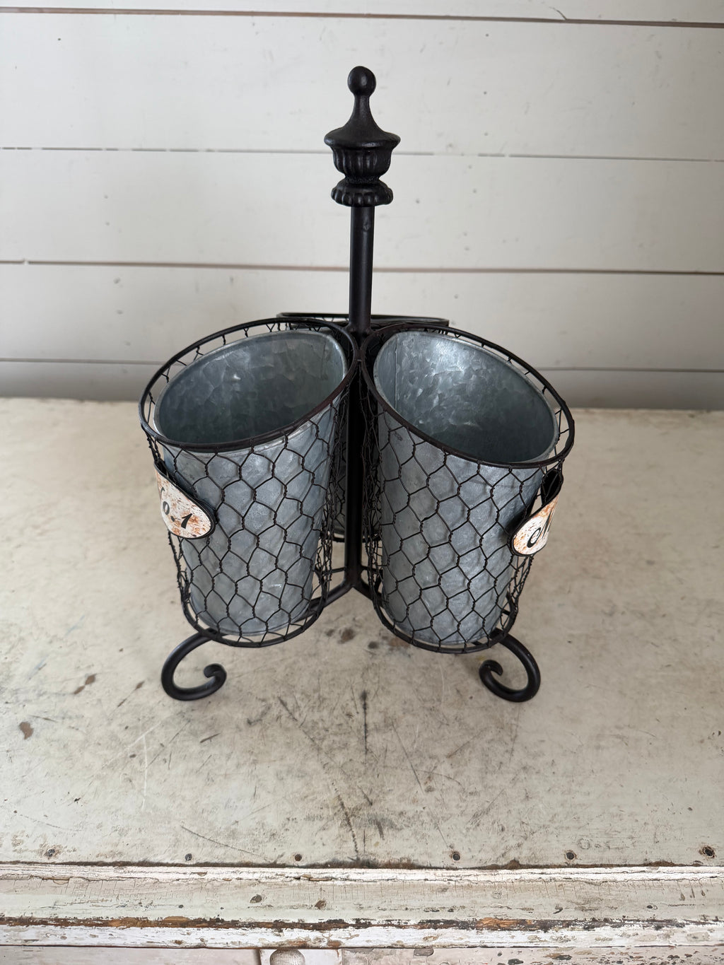Galvanized kitchen utensil caddy with chicken wire - Will get makeover