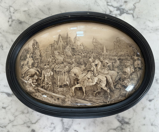 Rare Antique Oval Domed Glass French Plaster Relief Picture with Dome Glass - does have small piece of wood loose inside that I can’t get out