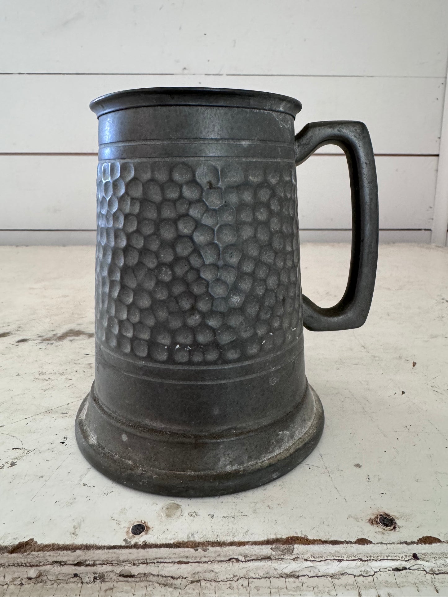 Vintage Hammered Pewter Tankard (engraved “Steve”)