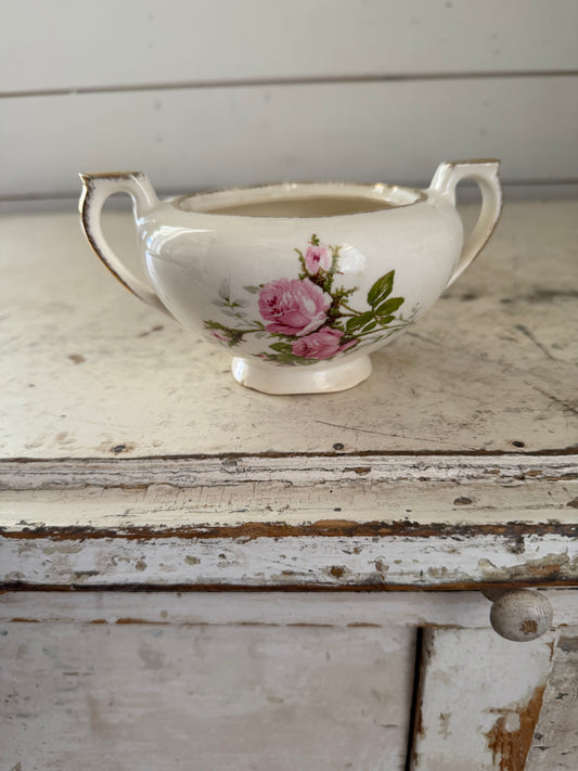 Vintage moss Rose Sugar Dish no lid