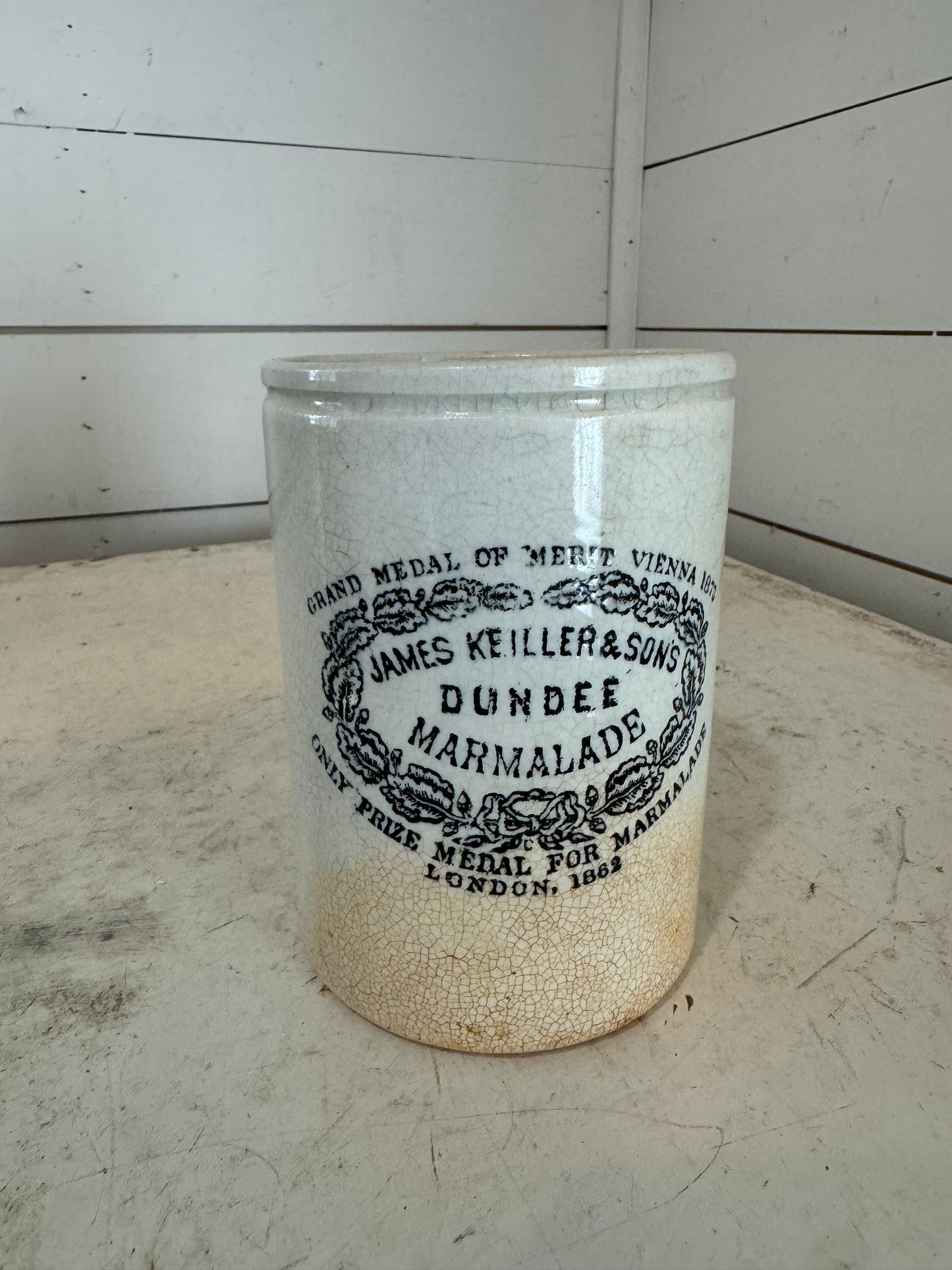 Large Antique Dundee Marmalade jam jar, excellent condition, pot by James Keiller & Sons, crock, ironstone,